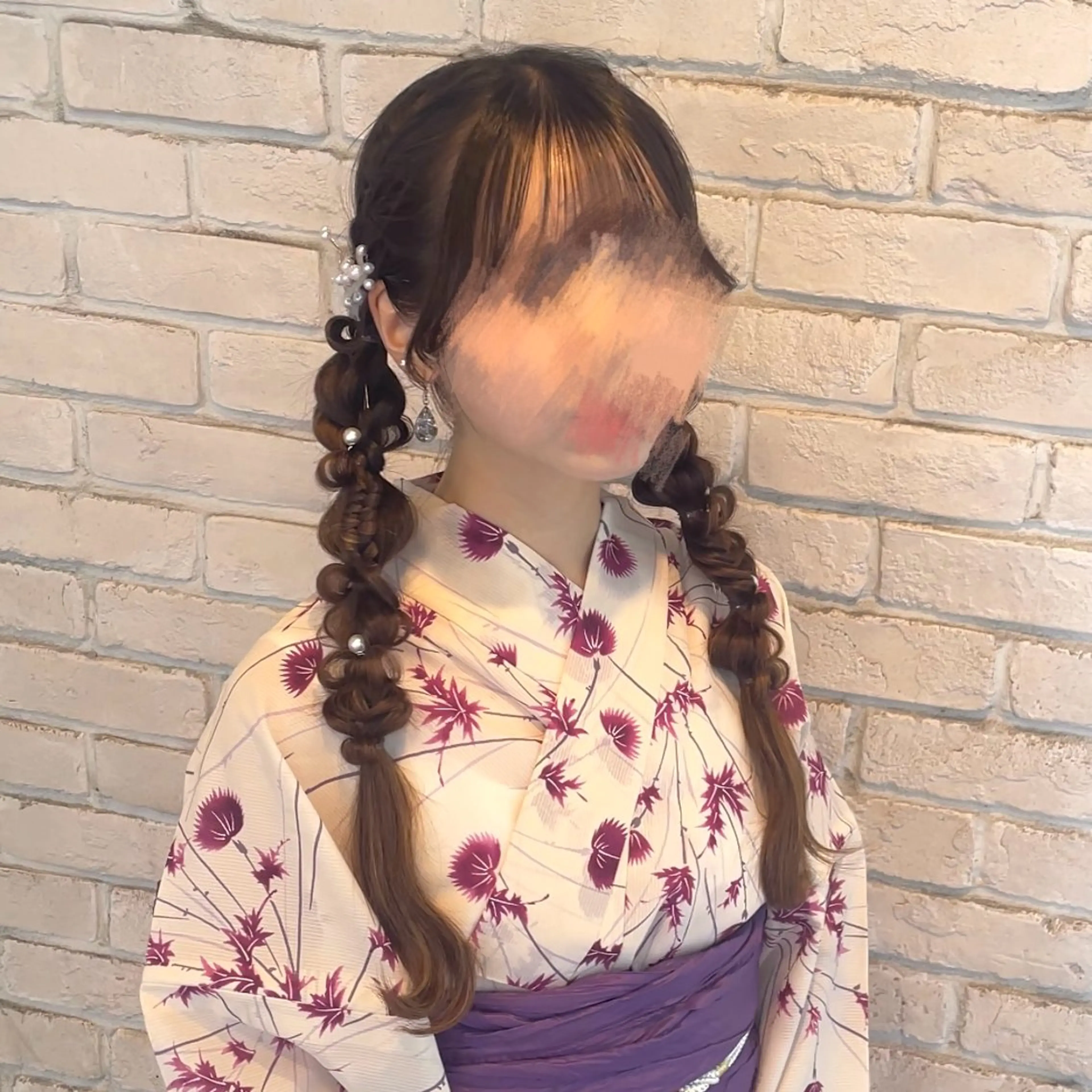 ヘアアレンジ 浴衣 横浜パーマ🌐 暖色カラー🍒もえかのヘアスタイル