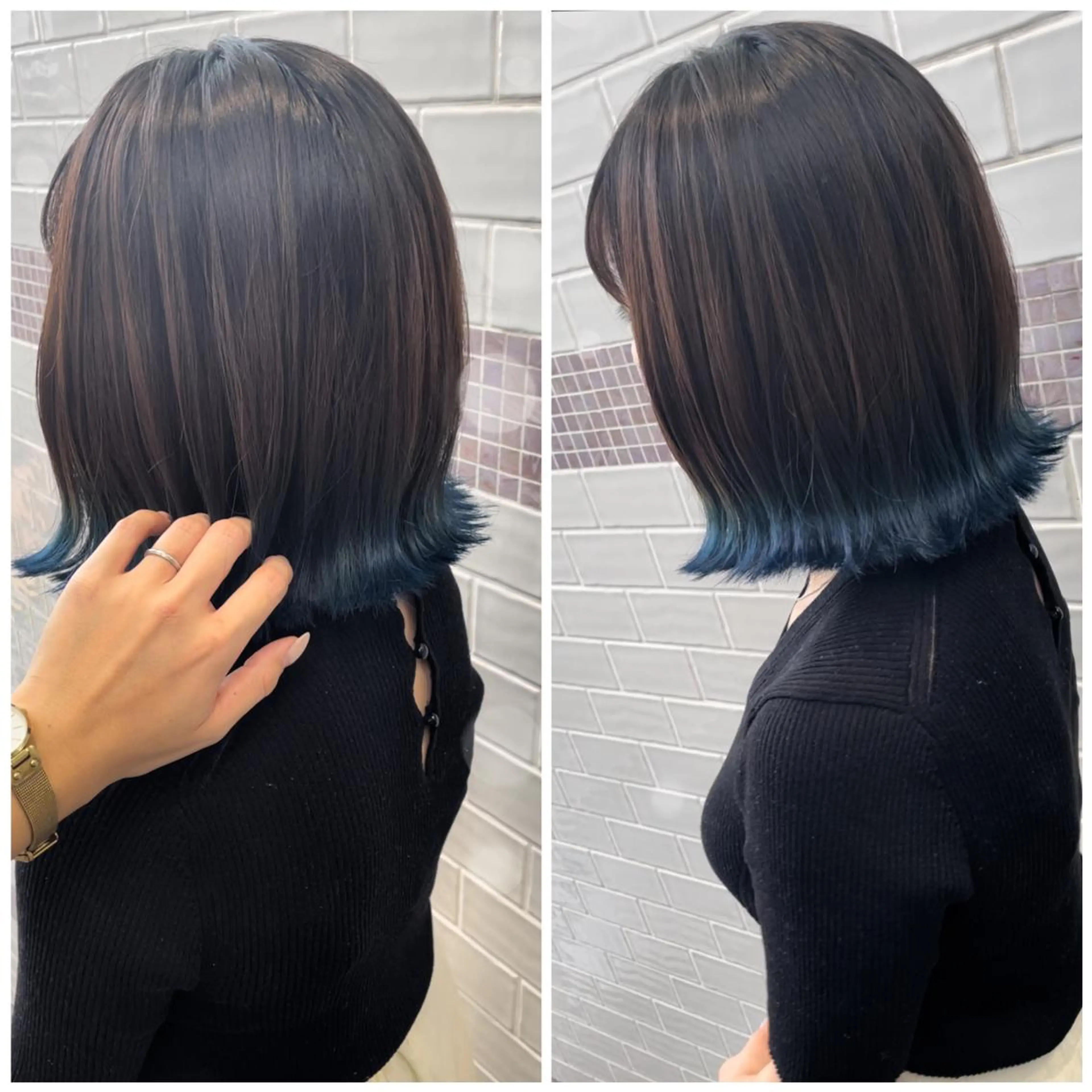 ショート カラー ブリーチ ブルーカラー グラデーションカラー 福見 美保のヘアスタイル