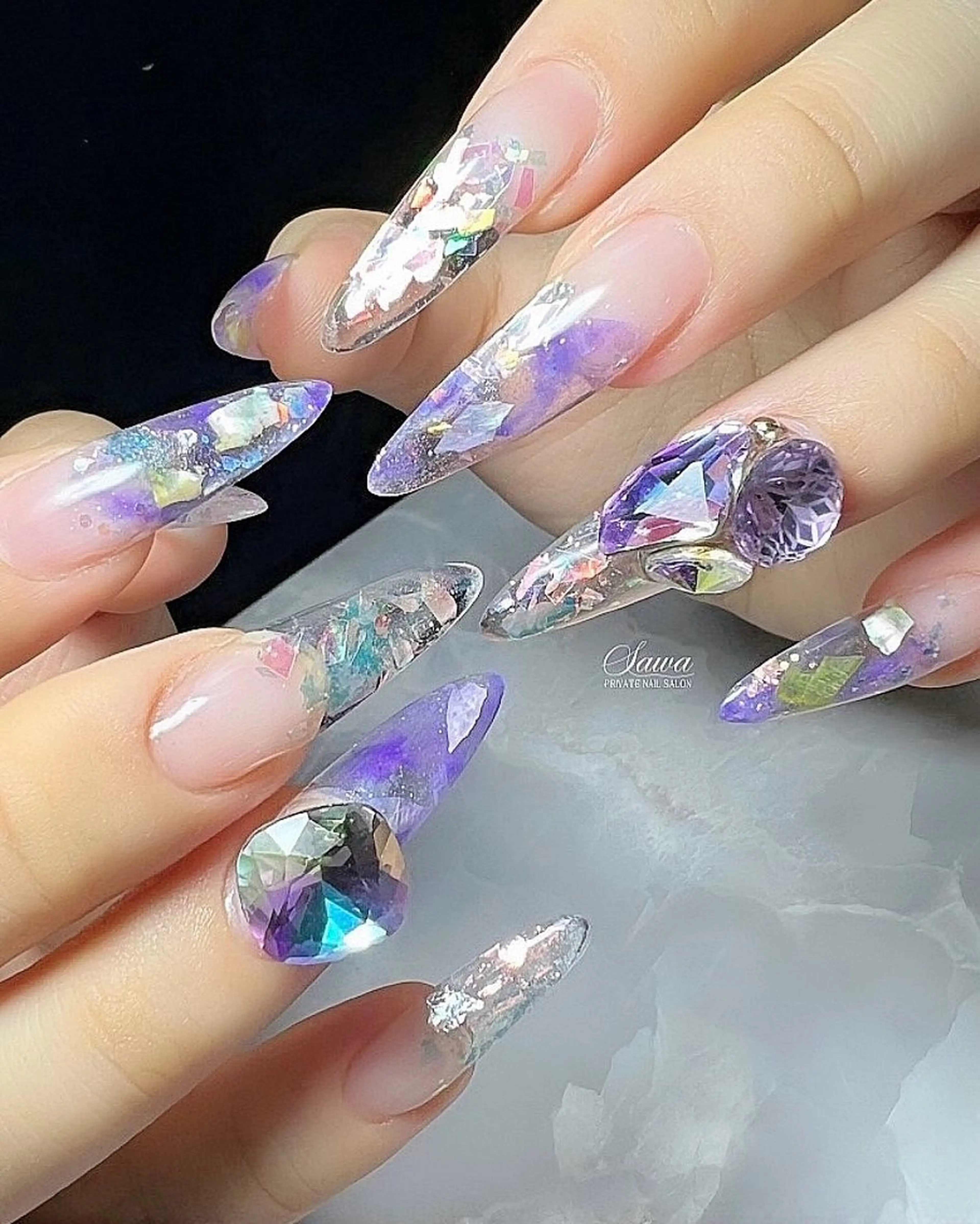 ネイル スカルプネイル ストーンネイル ハンドネイル KUON 野澤 実加のネイルデザイン