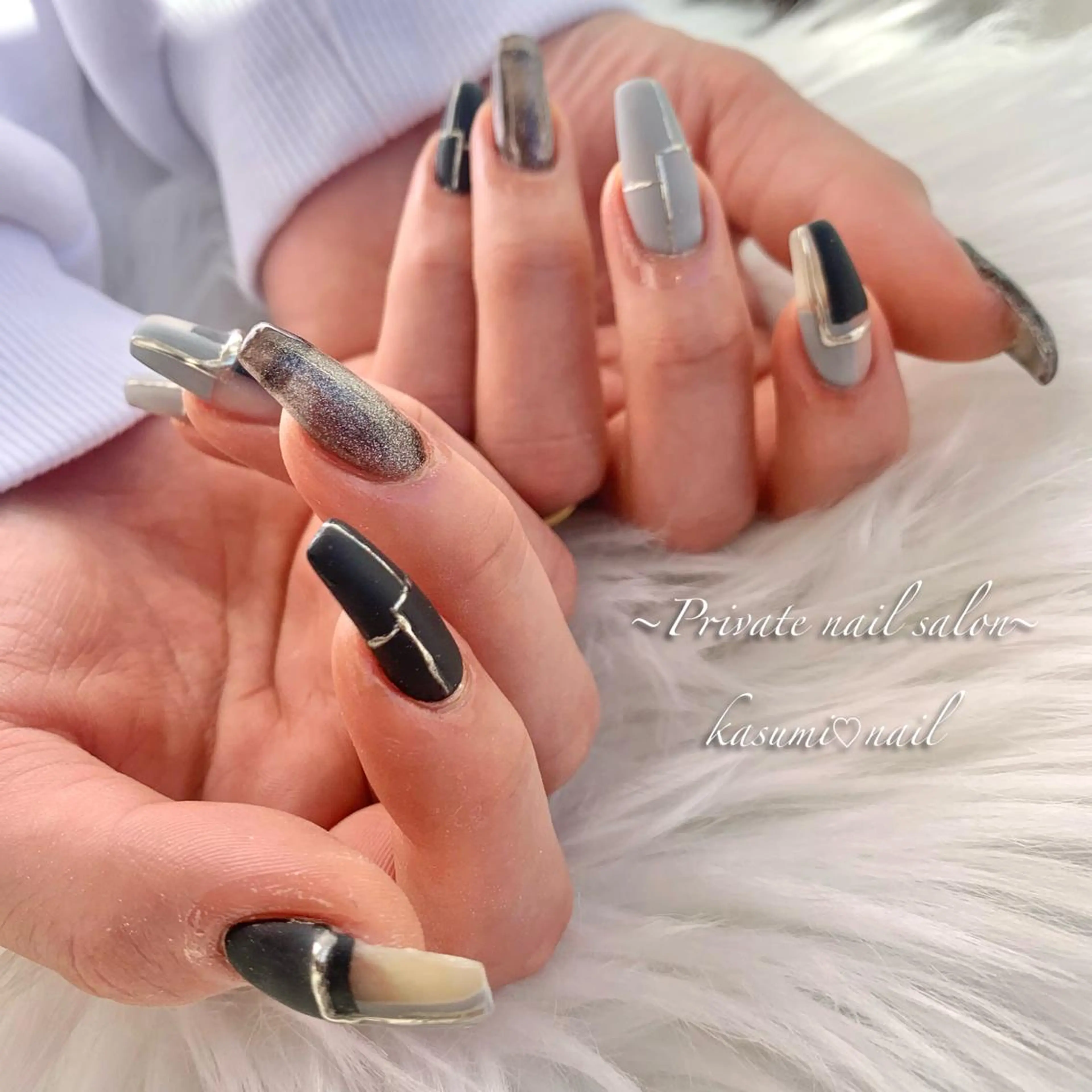 ネイル アートネイル ラメ(グリッター) マグネットネイル ミラーネイル 持ち込み KASUMI♡ Nailのネイルデザイン