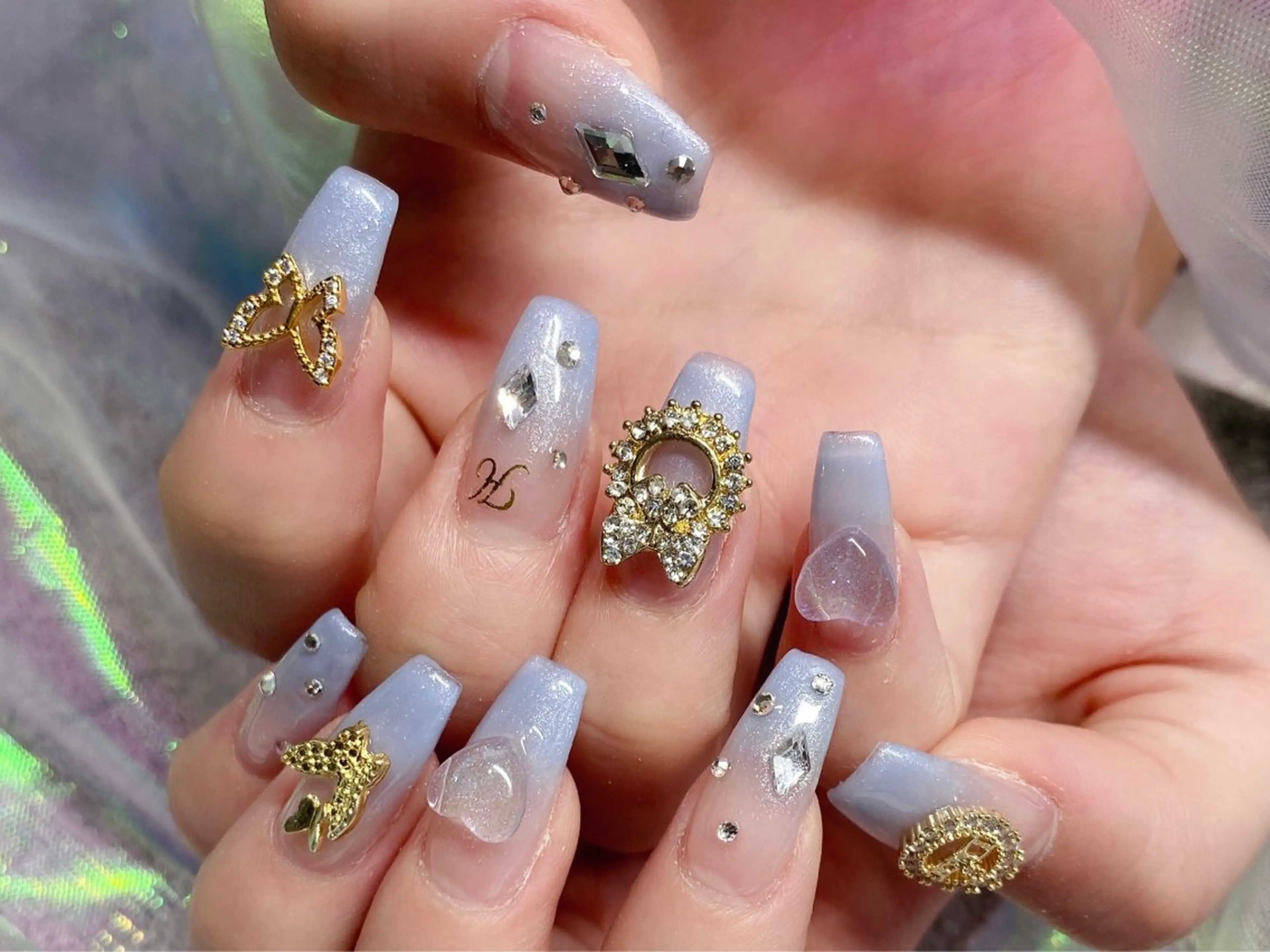 ネイル 長さ出し ジェルネイル キラキラネイル 大理石ネイル(マーブル) ニュアンスネイル Morpho nailのネイルデザイン