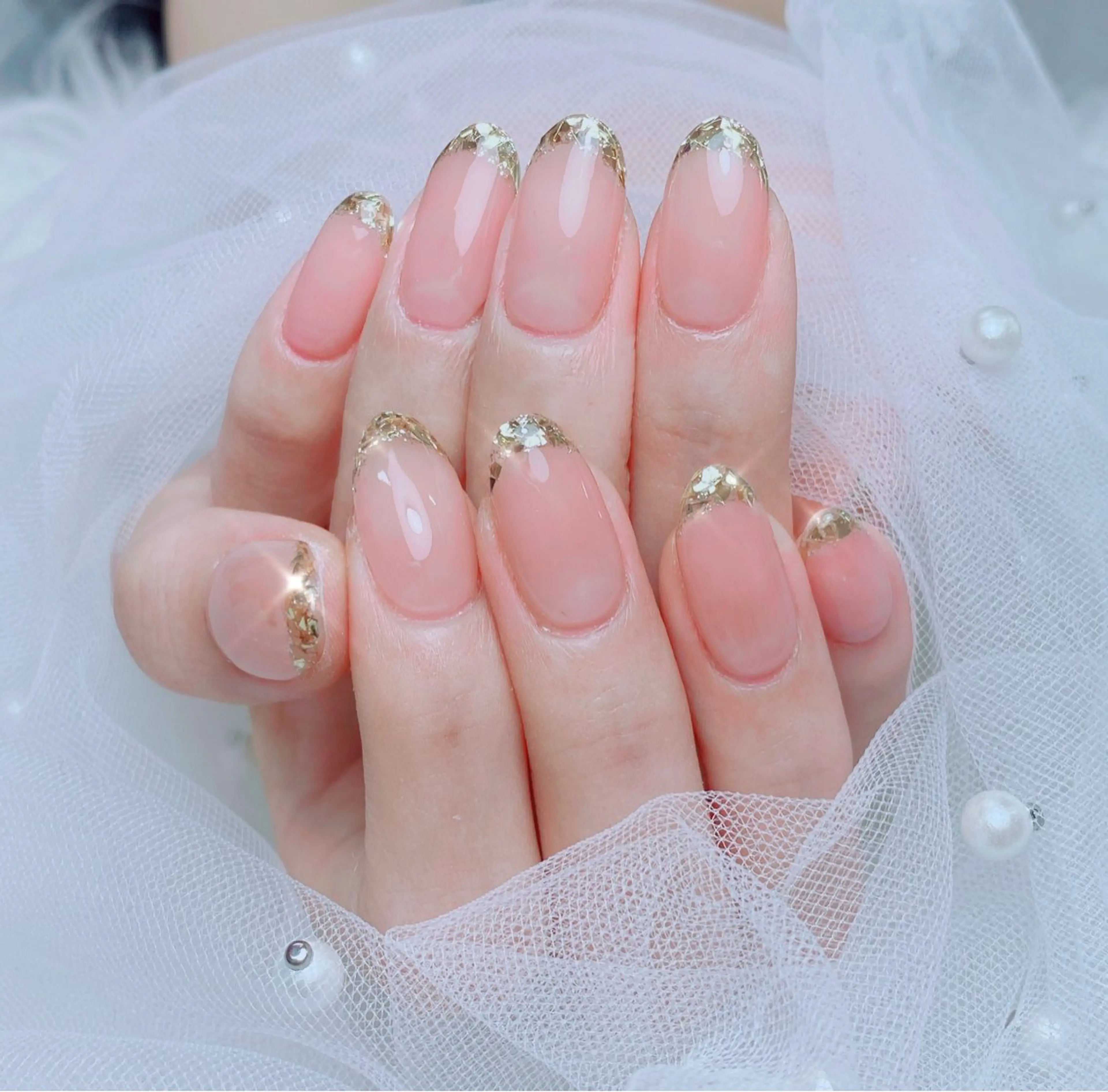 ネイル フレンチネイル ミラーネイル ピンク シルバー ハンドネイル Candy nailのネイルデザイン