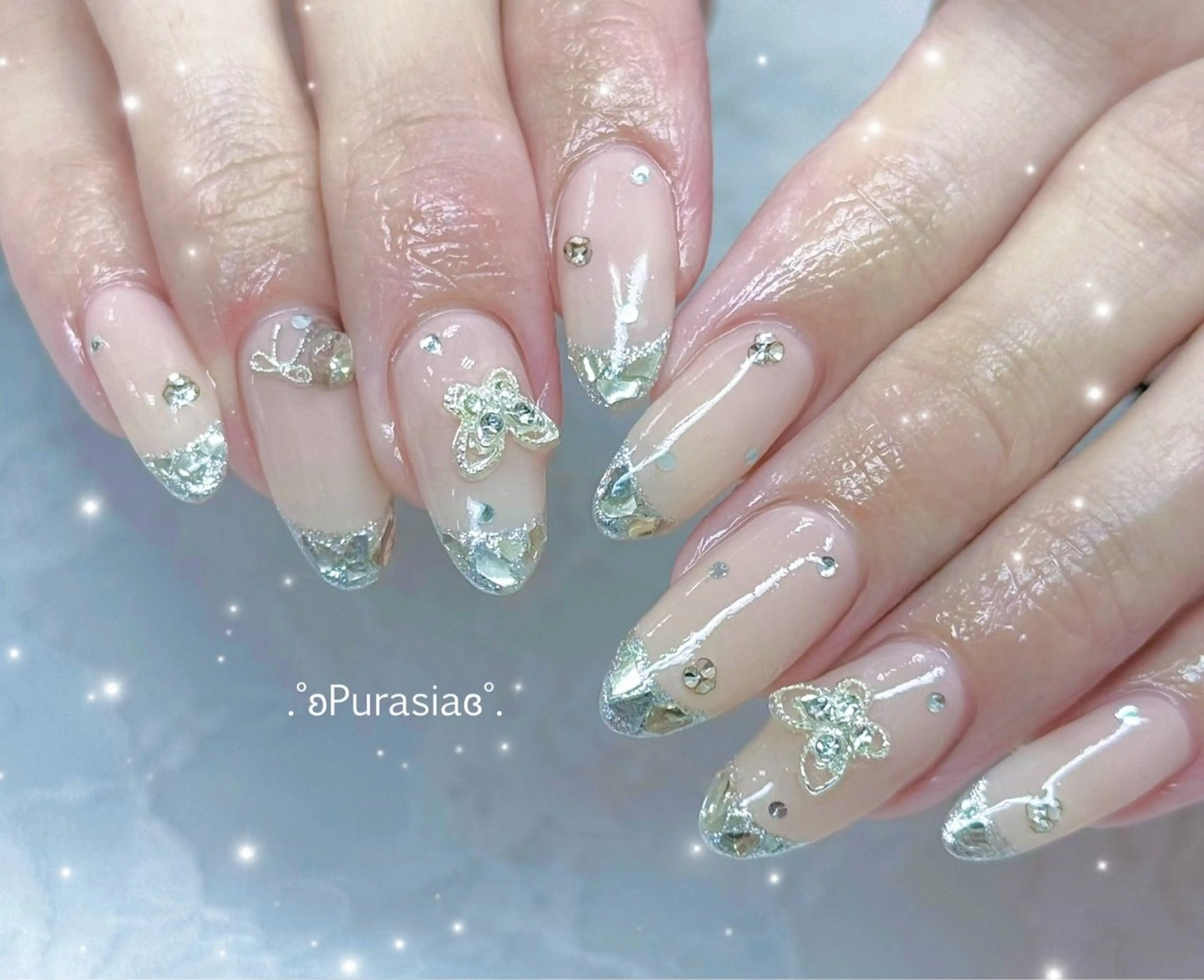 ネイル 長さ出し フレンチネイル ガラスフレンチ ワンホンネイル ハンドネイル Purasia高橋✧ マグ/ワンホン/地雷のネイルデザイン