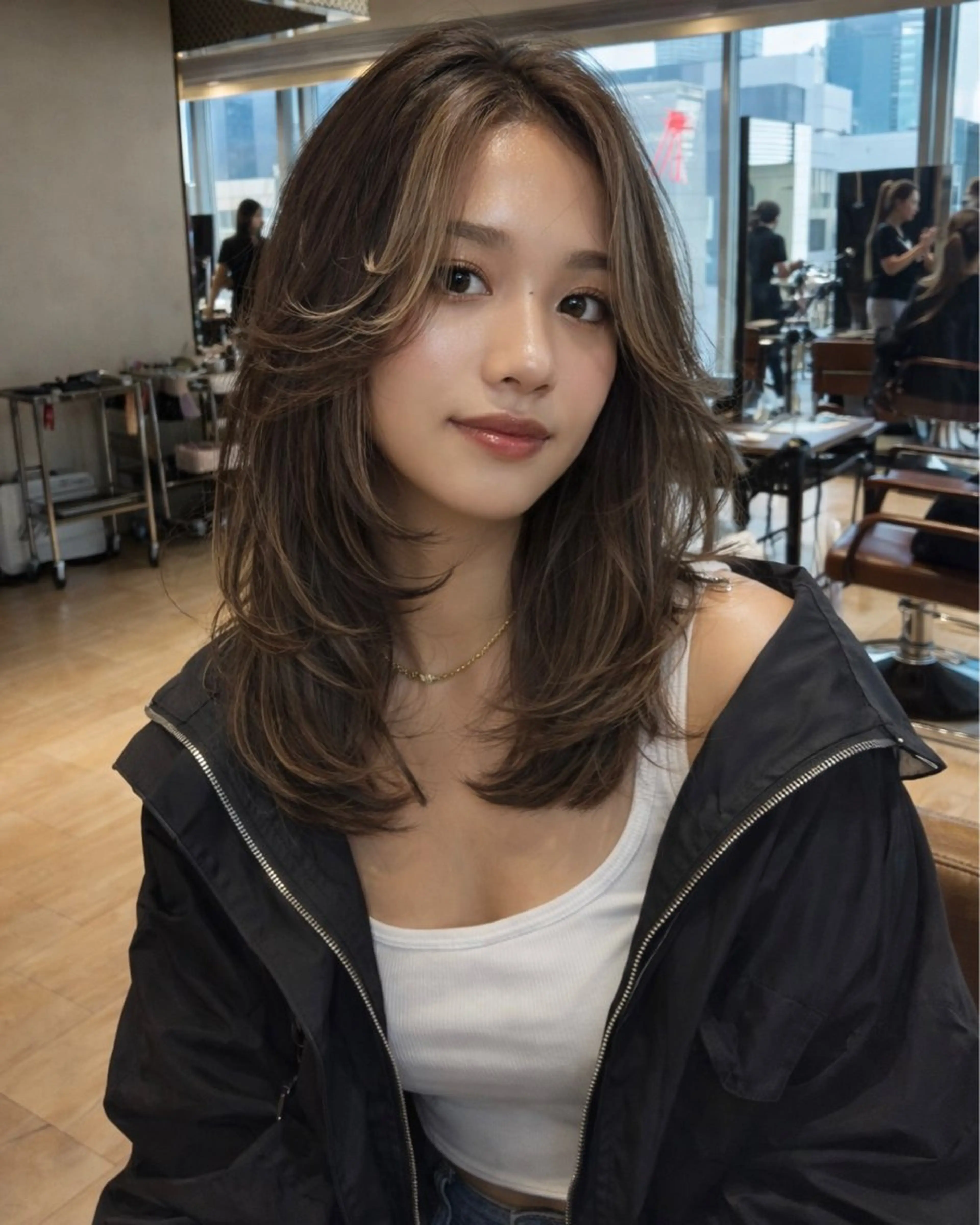セミロング カラー ヘアカラー トリートメント SHION/銀座 まとまるカット🩵のヘアスタイル