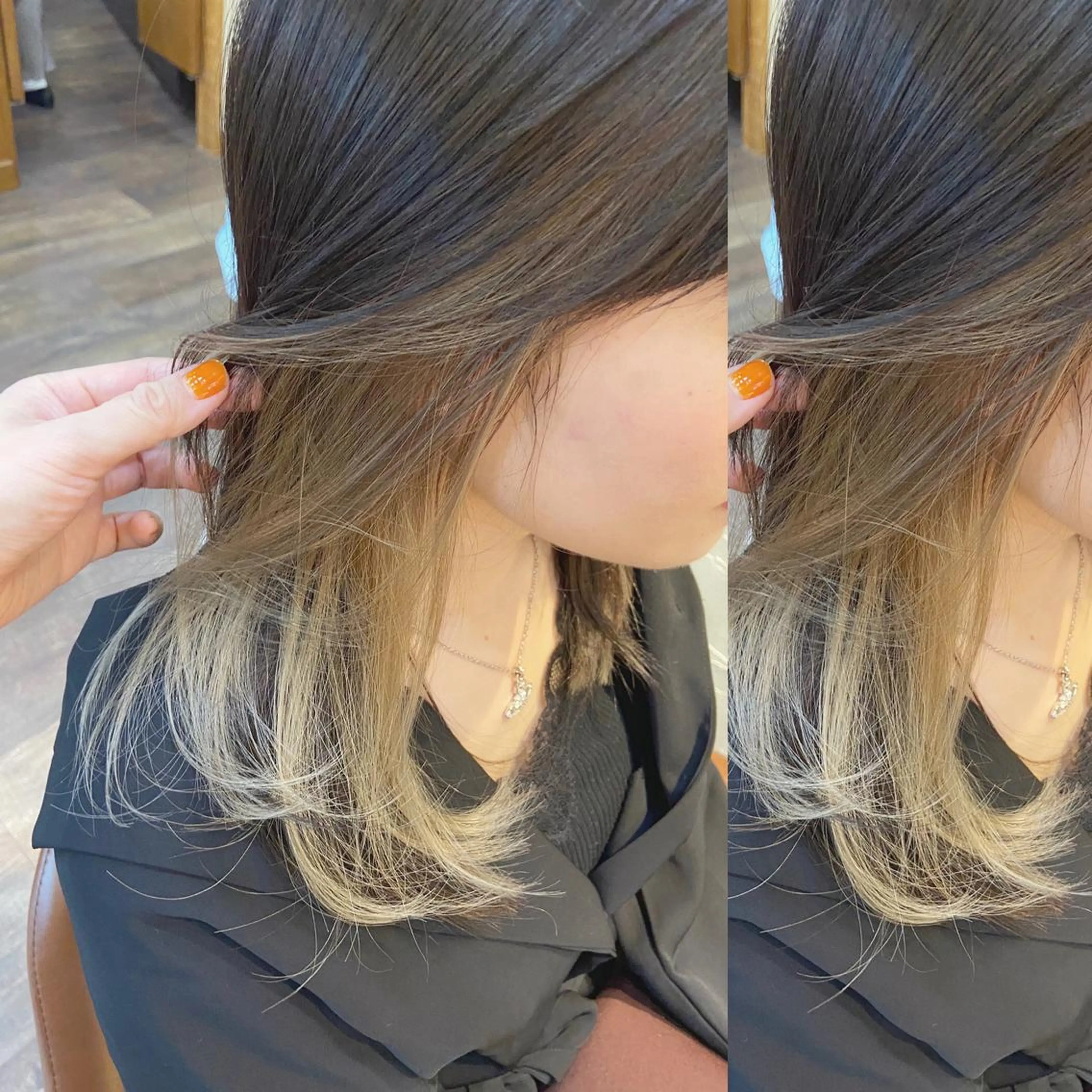 セミロング カラー インナーカラー 鎌田 祥江のヘアスタイル