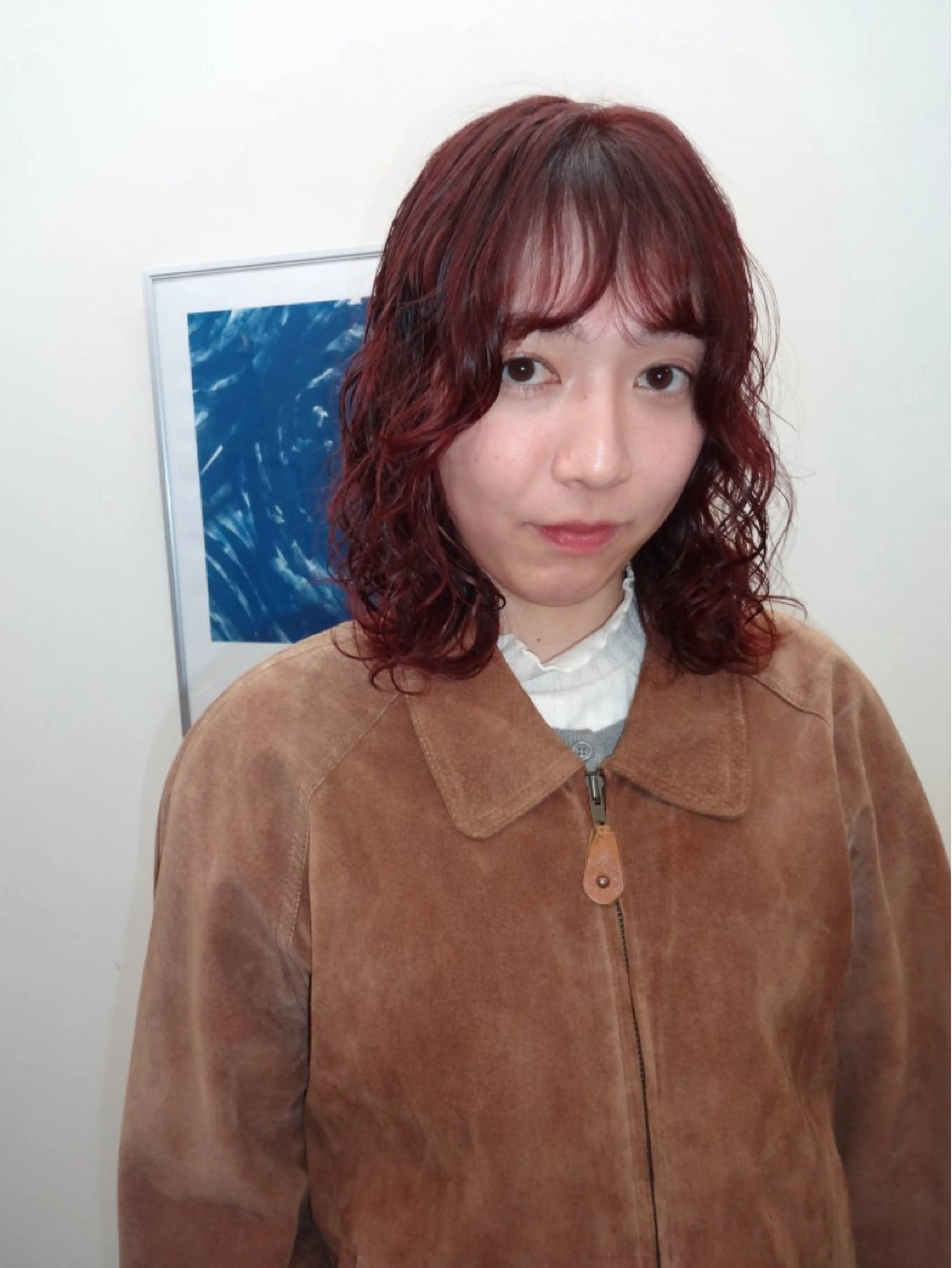 ミディアム カラー パーマ ミディアムパーマ カット ヘアカラー パーマ ボブパーマ/パーマ ウルフパーマのヘアスタイル