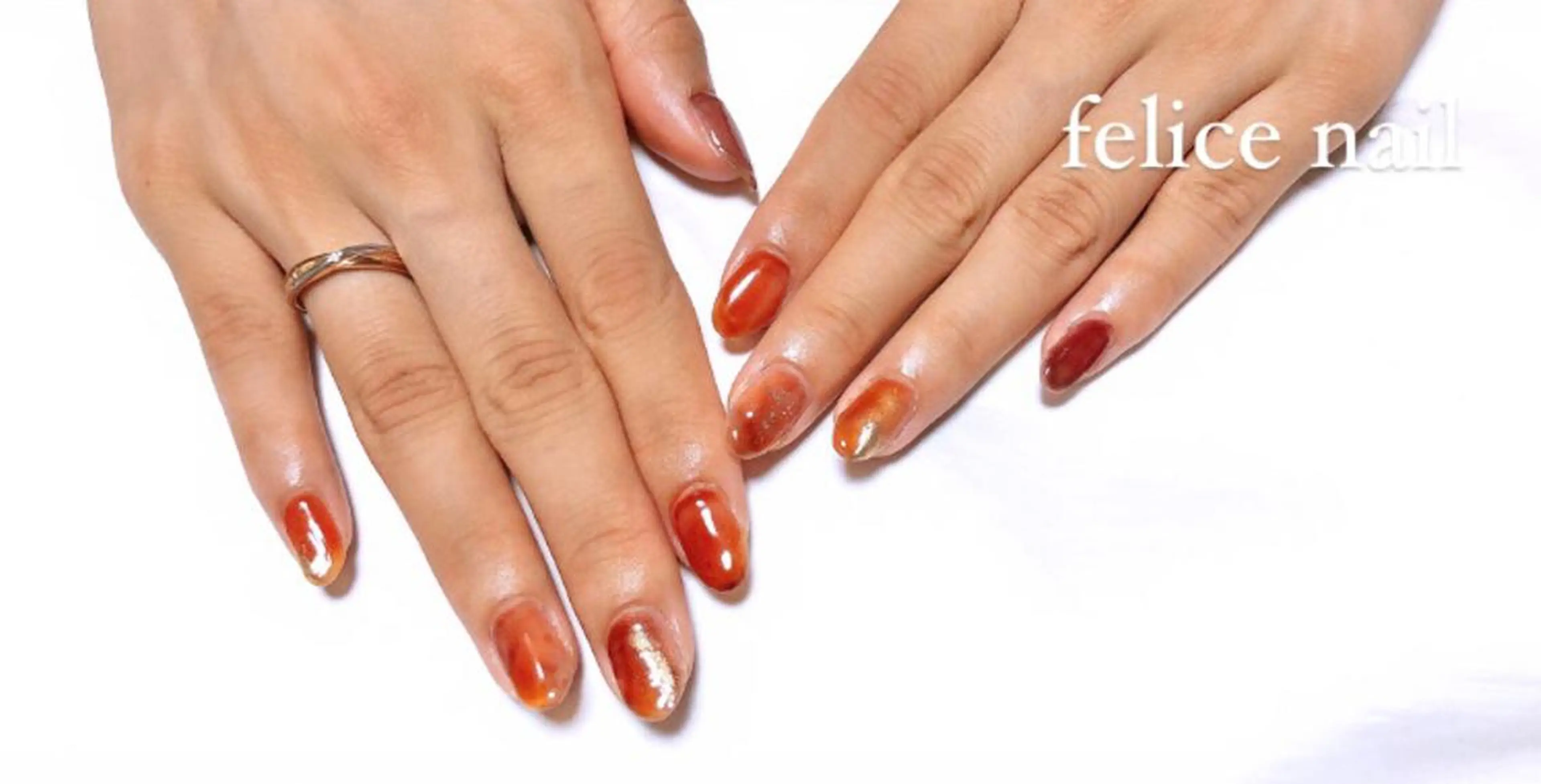 ネイル ブラウン ニュアンスネイル オレンジ felice nailのネイルデザイン