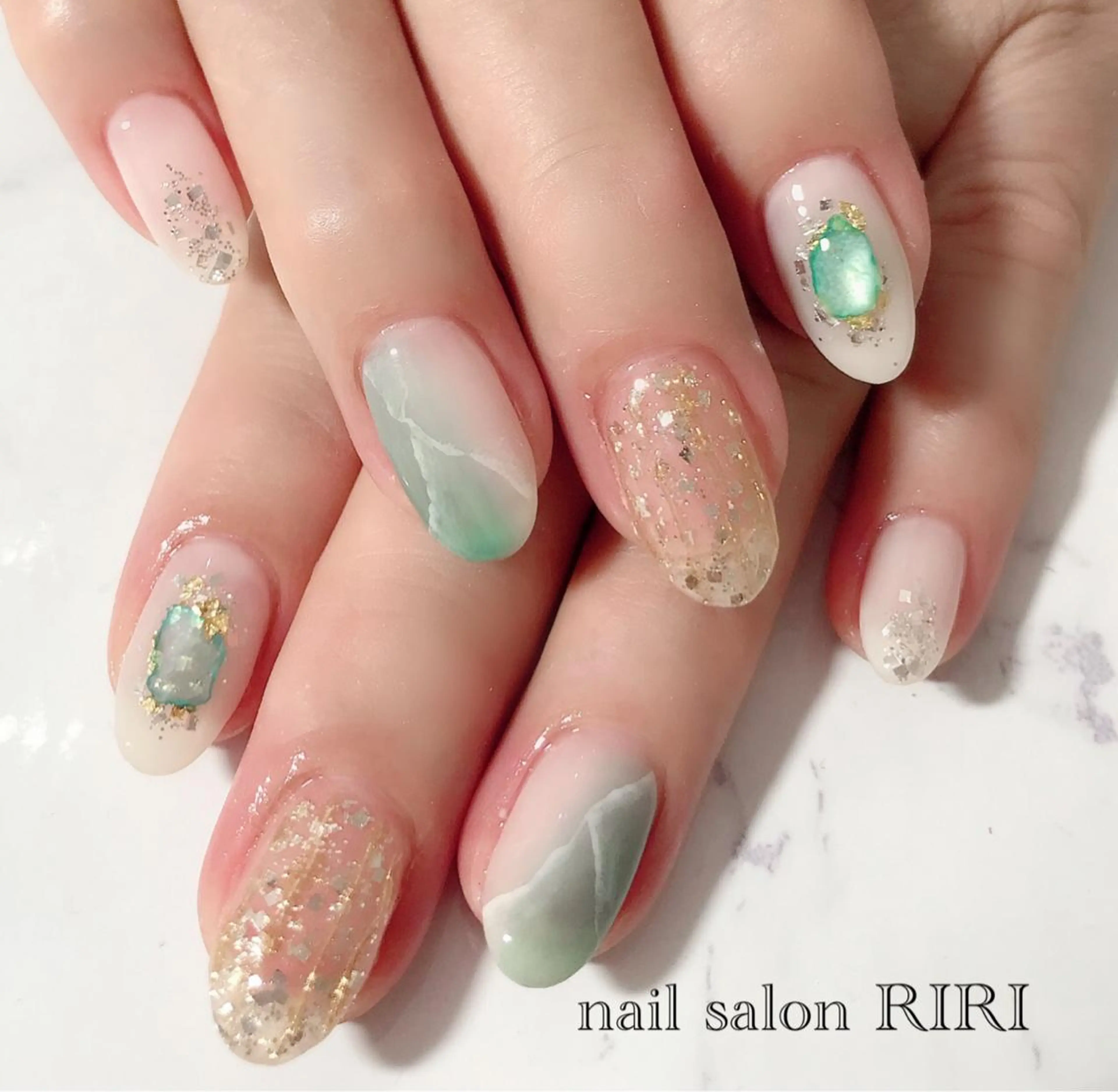 ネイル アートネイル 大理石ネイル(マーブル) ミラーネイル private  nail  salon RIRI所属・RIRI リリのネイルデザイン