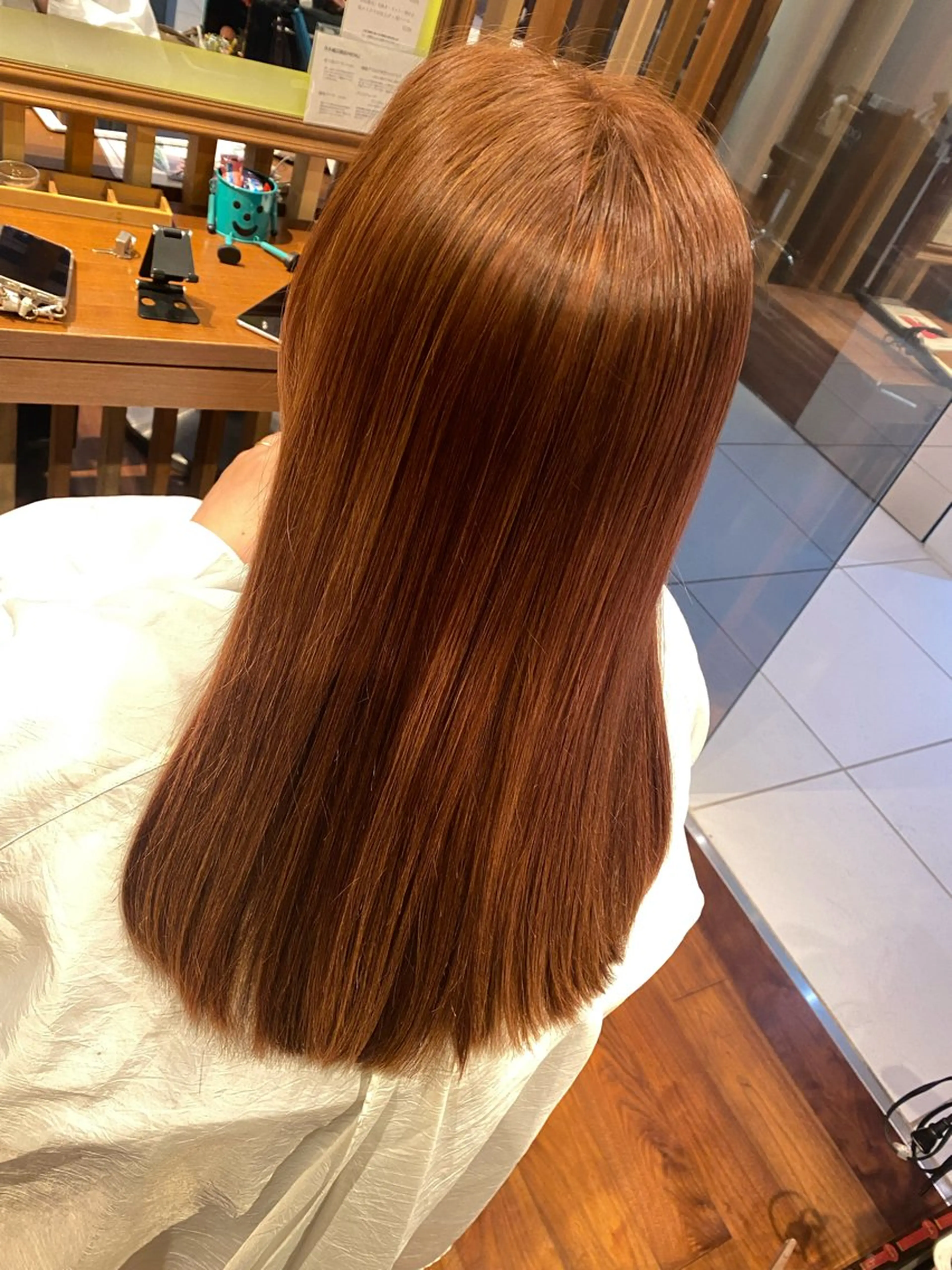 ロング カラー ブリーチ ブラウンカラー ブリーチなしカラー オレンジ オレンジブラウン オーガニックカラー/ 髪質改善/暗髪/ボブのヘアスタイル