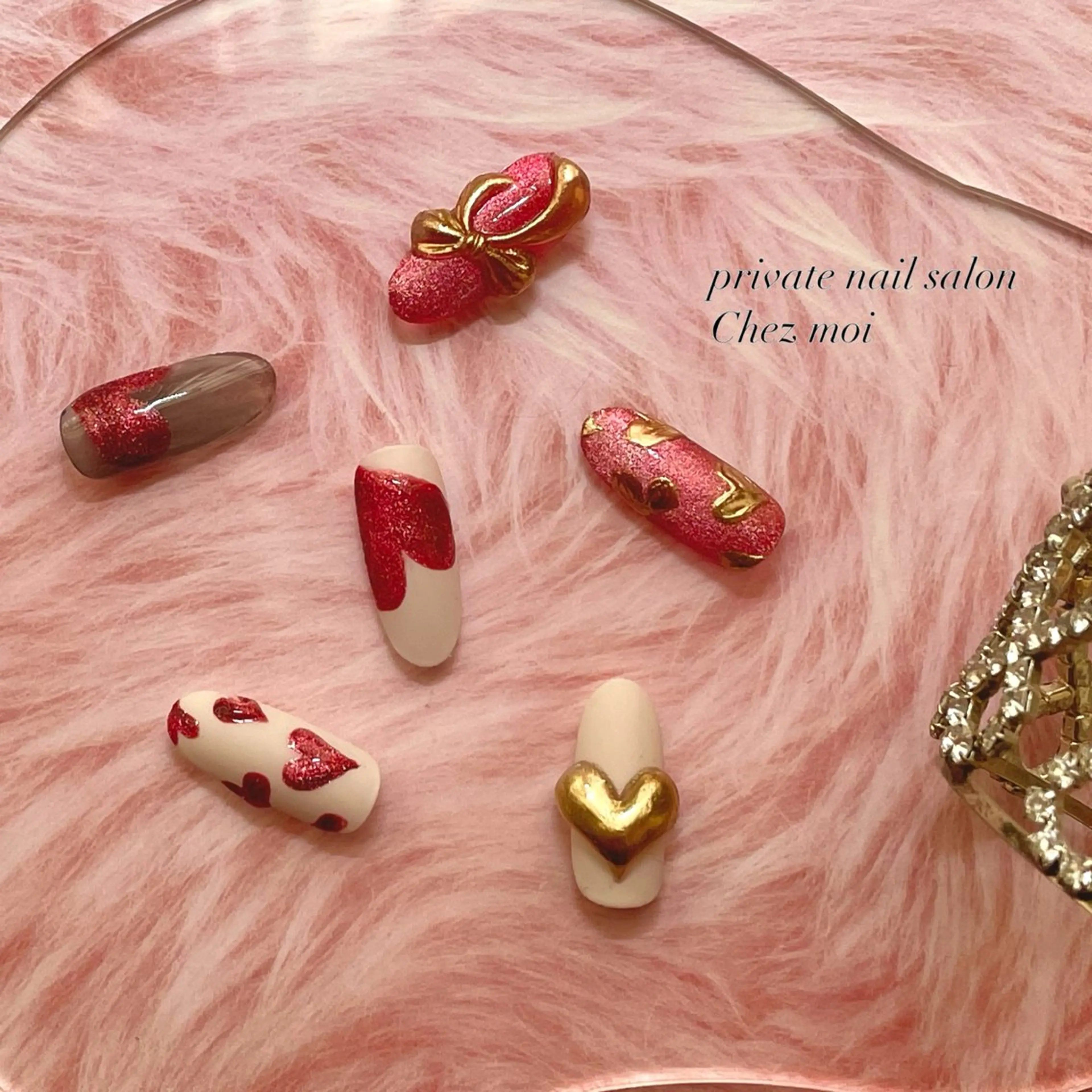 ネイル フラワーネイル リボン バレンタイン KOMINE TOMOKOのネイルデザイン