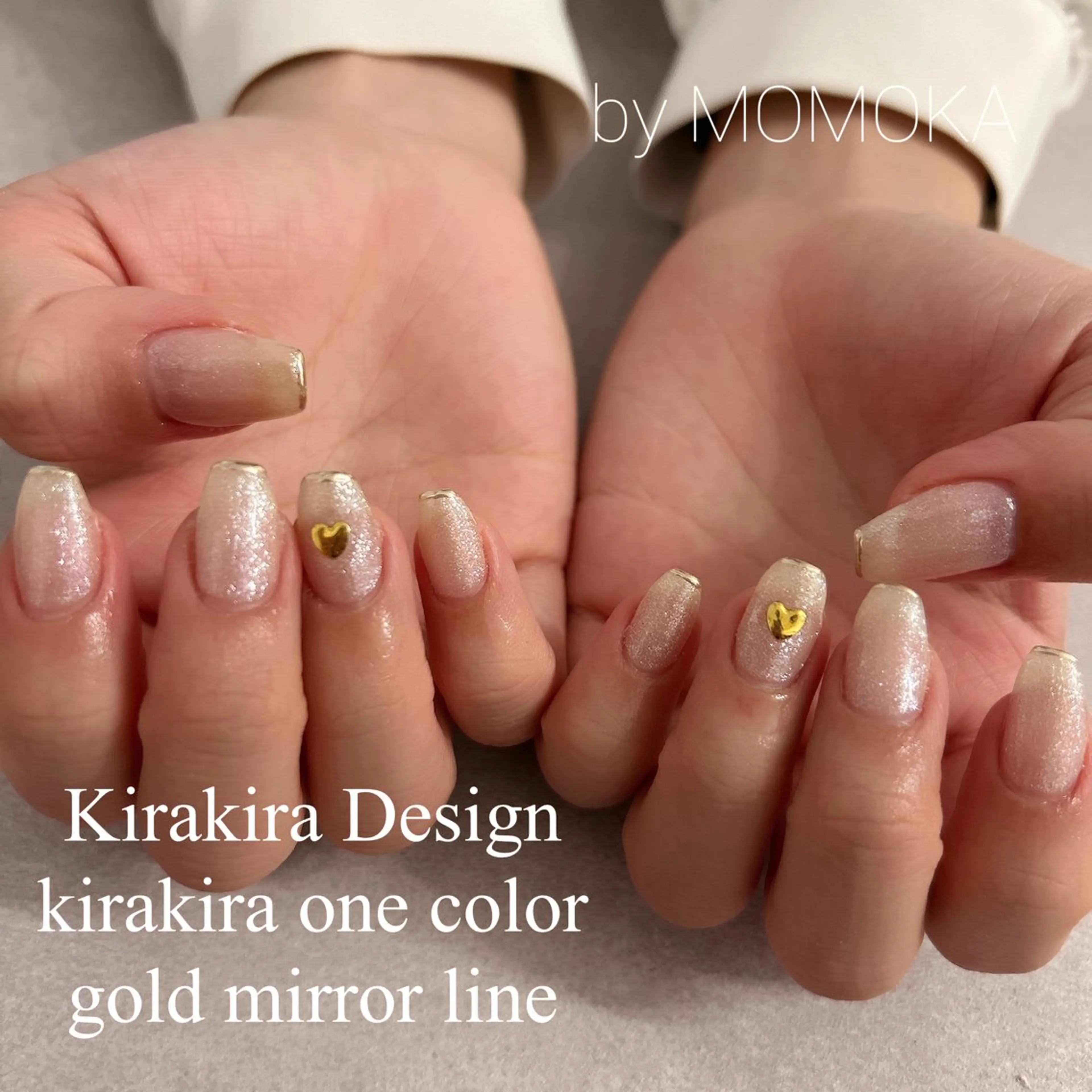 ネイル ゴールド キラキラネイル ミラーネイル ホワイト ハンドネイル momoka_nails所属・Momo Nailsのネイルデザイン