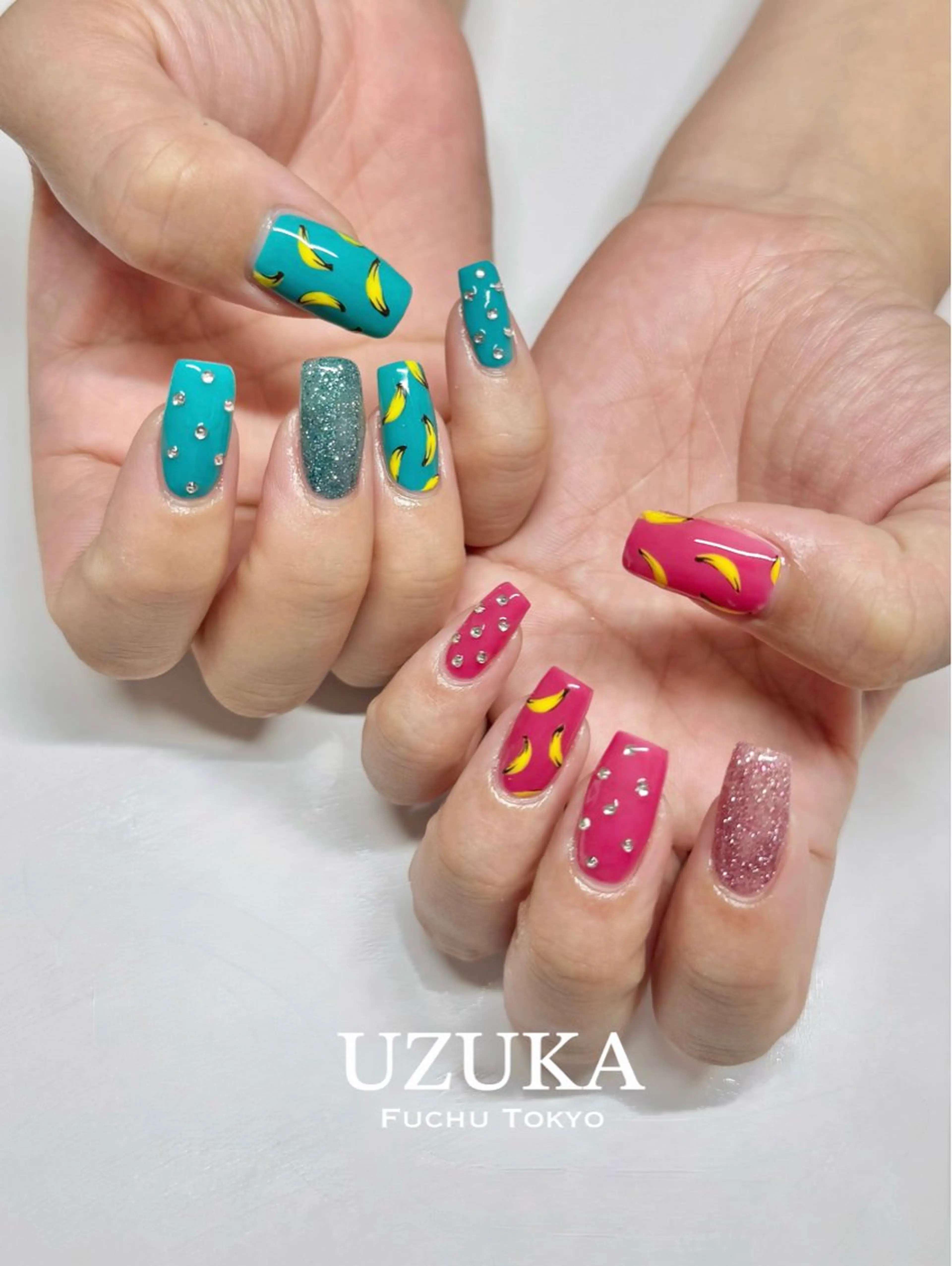 ネイル グリーン ピンク 夏ネイル 【 enn 】 Uzuka Yukaのネイルデザイン