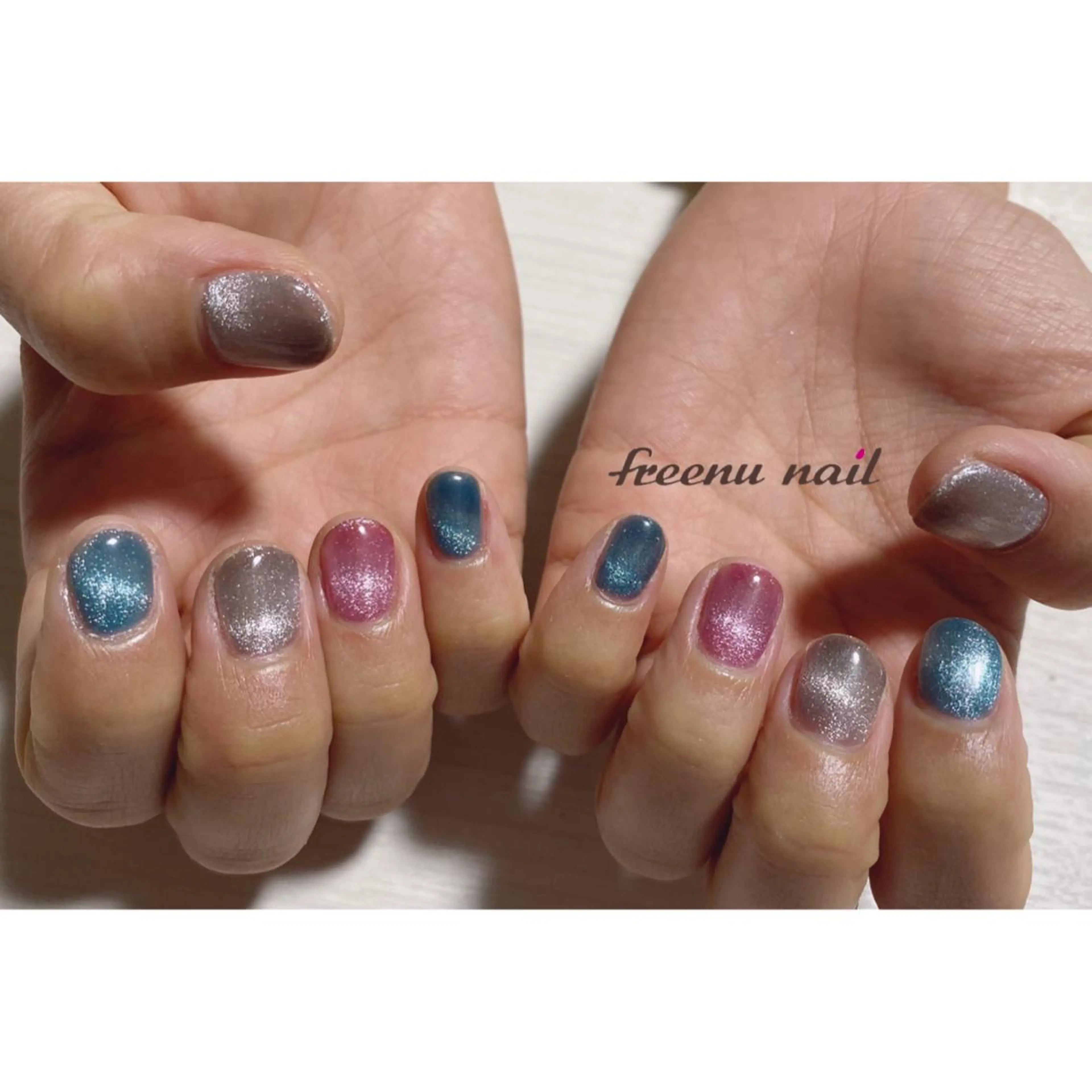 ネイル ジェルネイル キラキラネイル マグネットネイル ワンカラーネイル freenu nail【24H】のネイルデザイン
