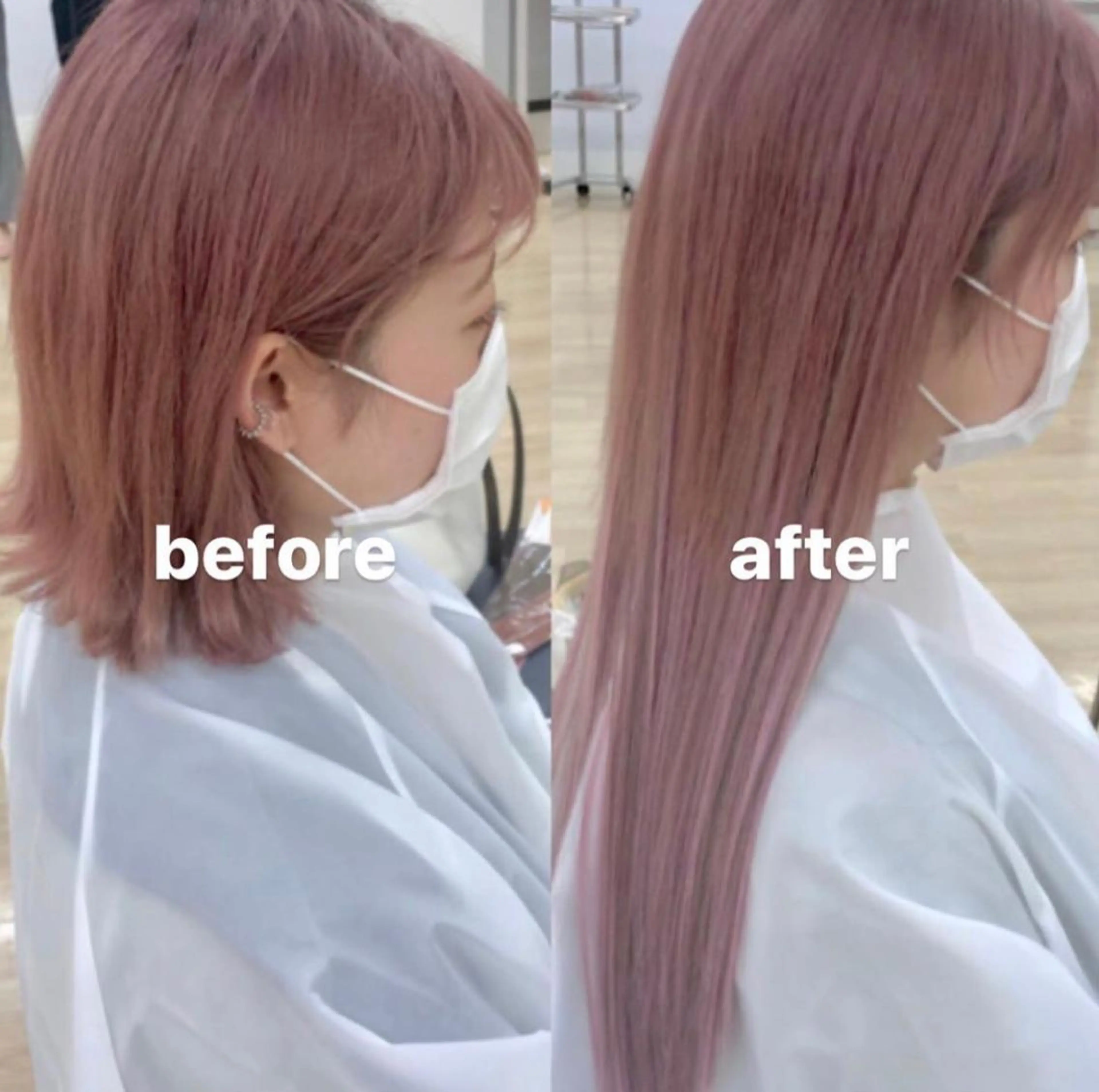 ショート カラー シールエクステ グレージュ ピンクカラー ボブ エクステ HAUS 片山みほのヘアスタイル