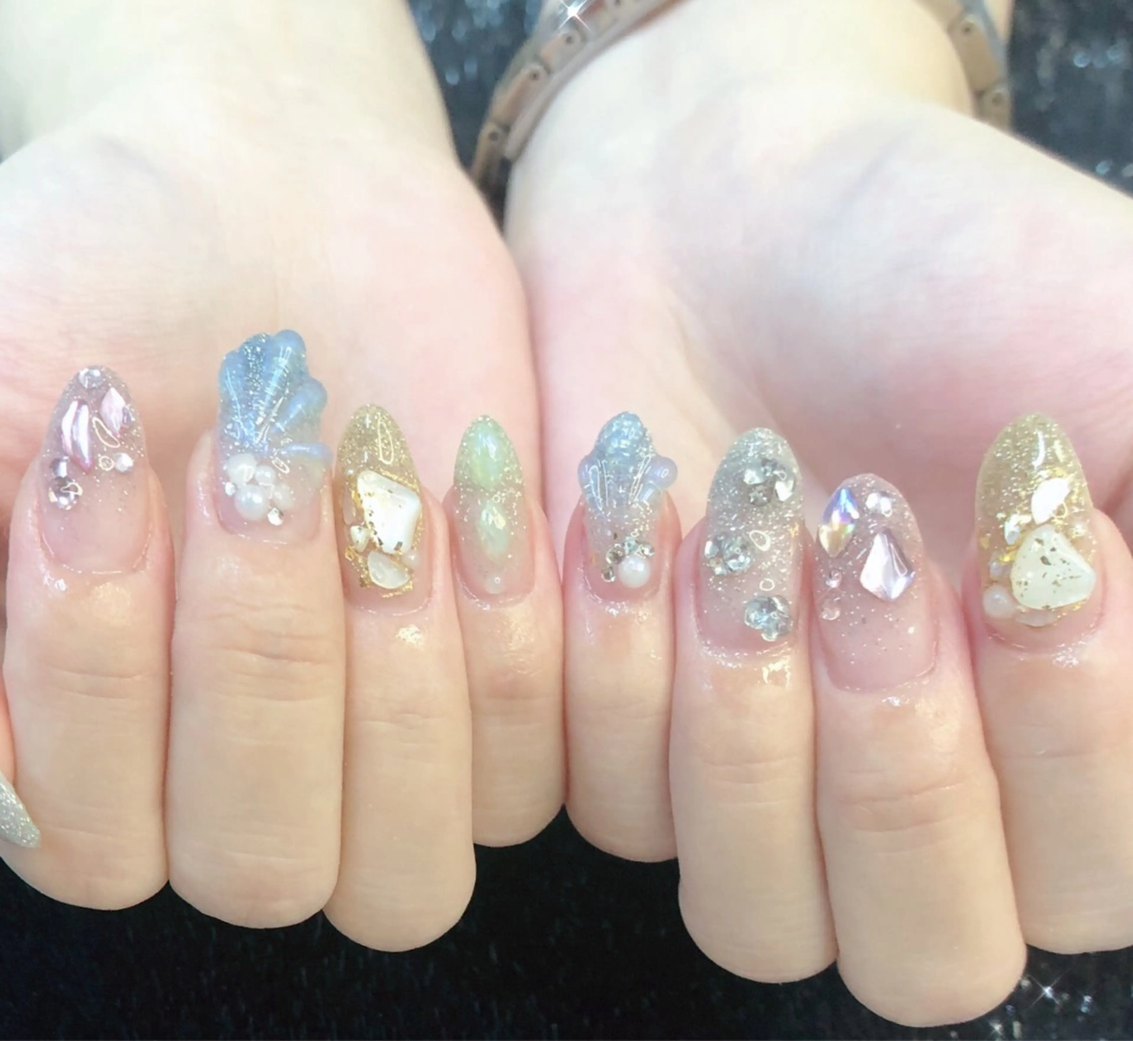 ネイル オーロラネイル フットネイル ジェルネイル ハート 韓国ネイル 大門浜松町 ネイルのネイルデザイン