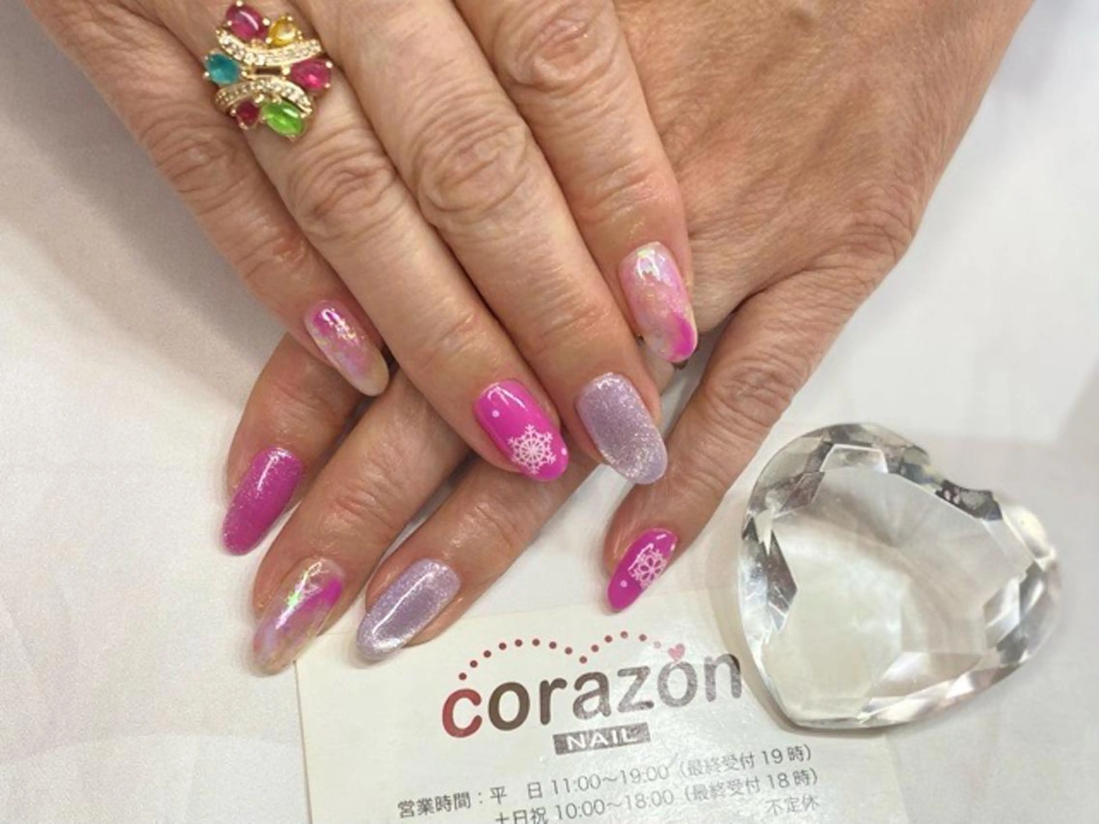 ネイル アートネイル マグネットネイル ピンク シルバー corazon所属・ネイリスト aicoのネイルデザイン