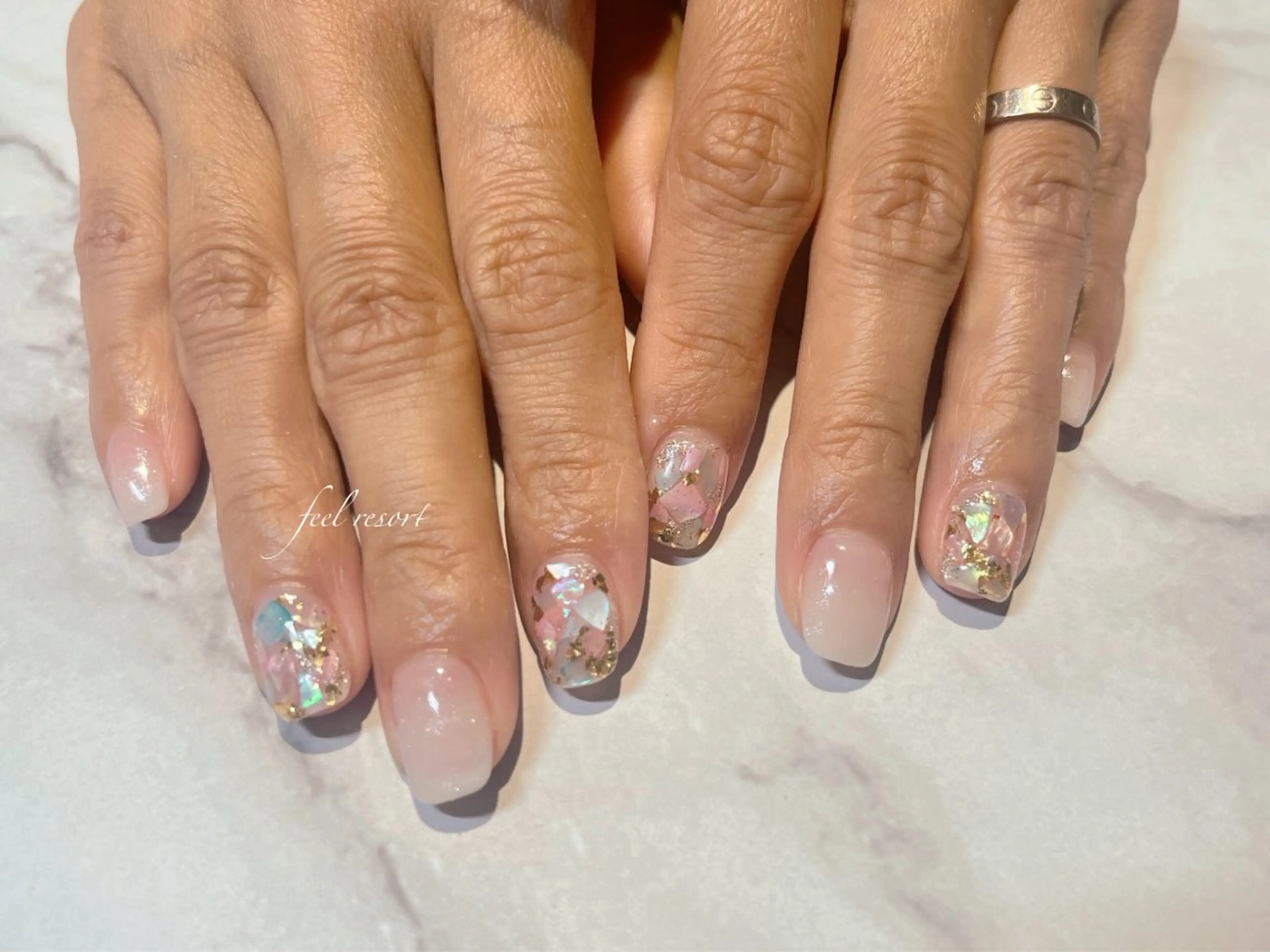 ネイル 長さ出し フットネイル フレンチネイル ジェルネイル ガラスフレンチ ハンドネイル Lien（リアン） 銀座駅6分のネイルデザイン