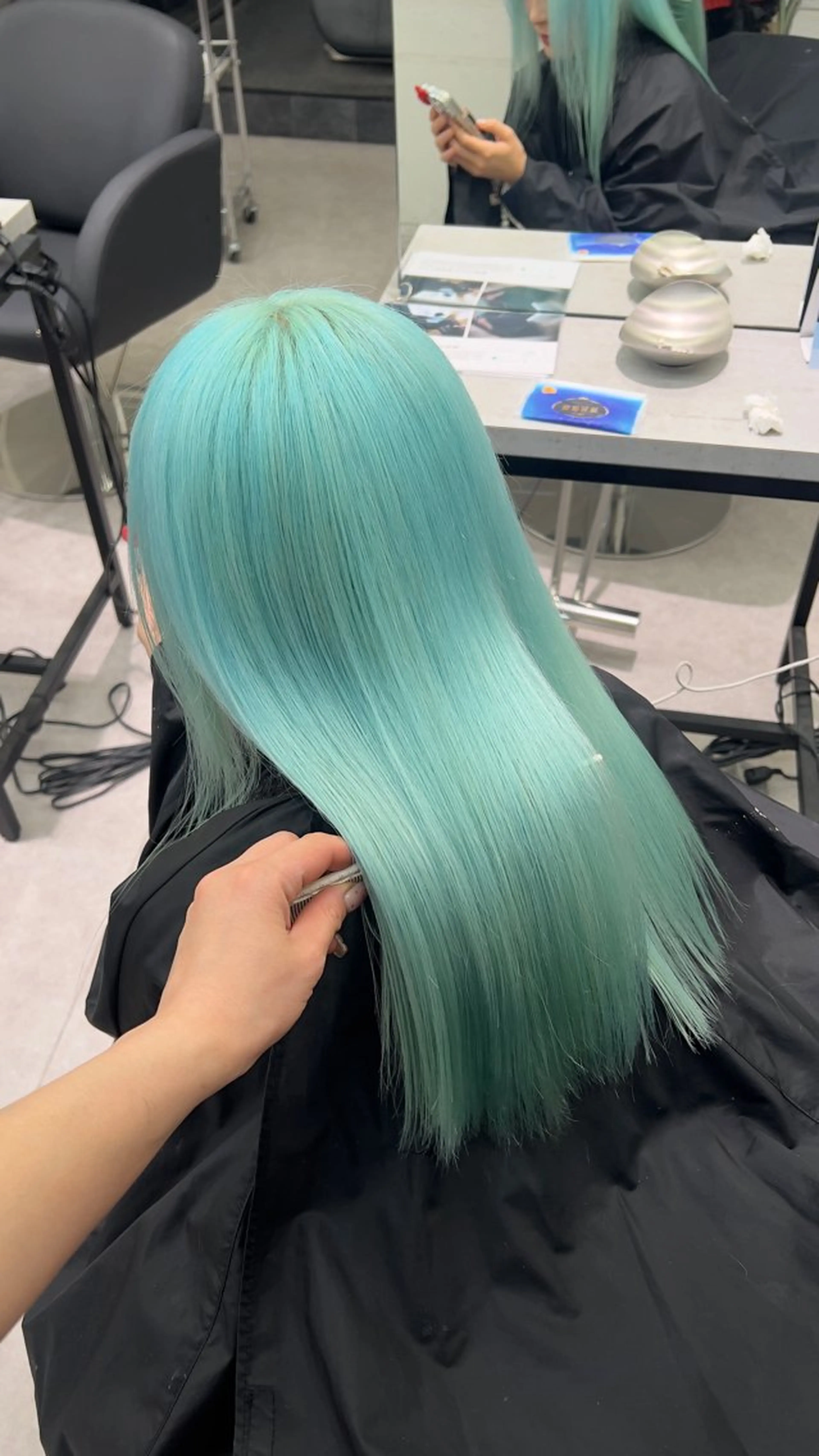 ロング カラー ブリーチ ケアブリーチ ハイトーンカラー ミント ヘアカラー PELE 渋谷所属・渋谷ハイトーン/ エクステ/さきののヘアスタイル