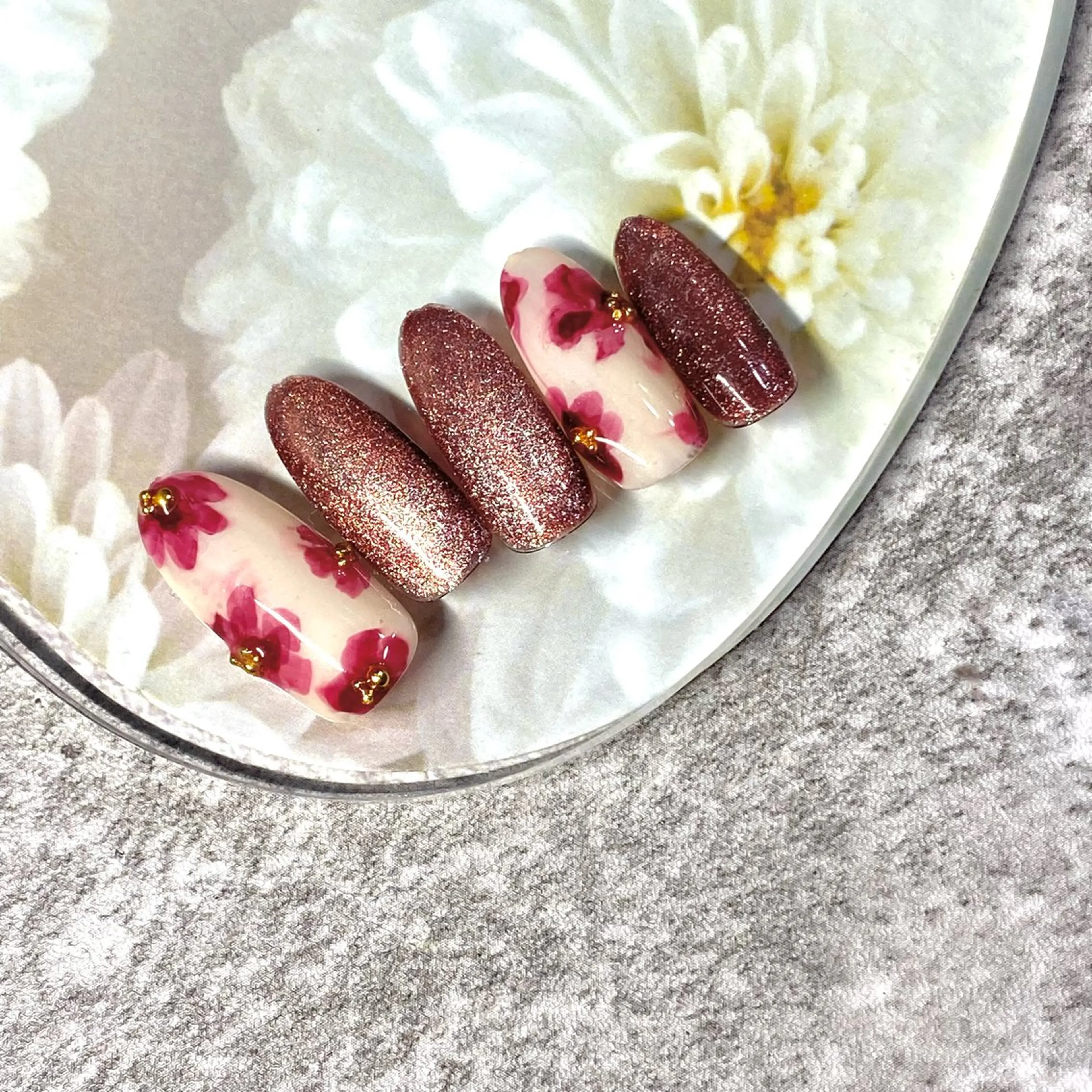 ネイル ボルドー フラワーネイル ハンドネイル ★Rinail... .のネイルデザイン