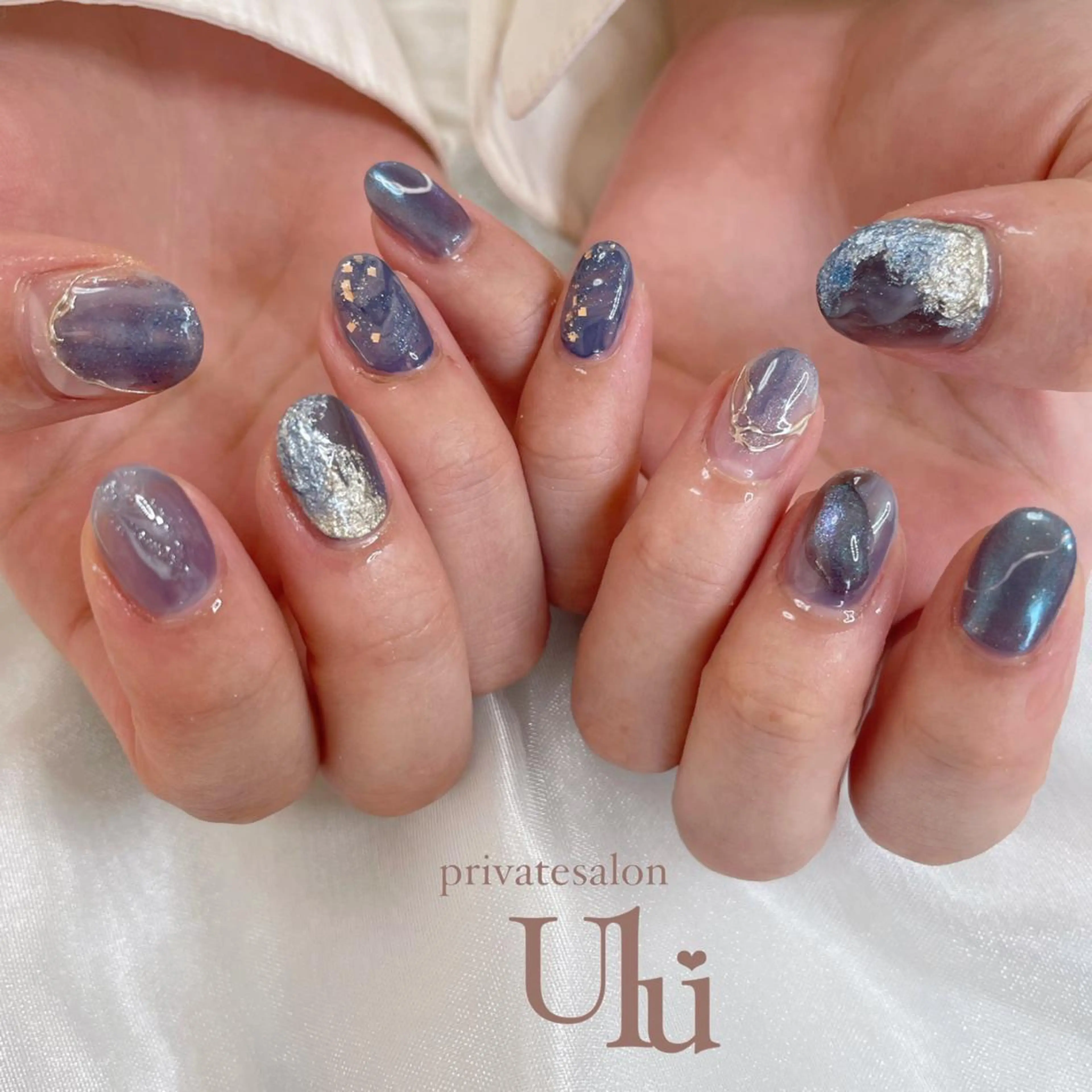 ネイル ブルー ニュアンスネイル private salon uluのネイルデザイン