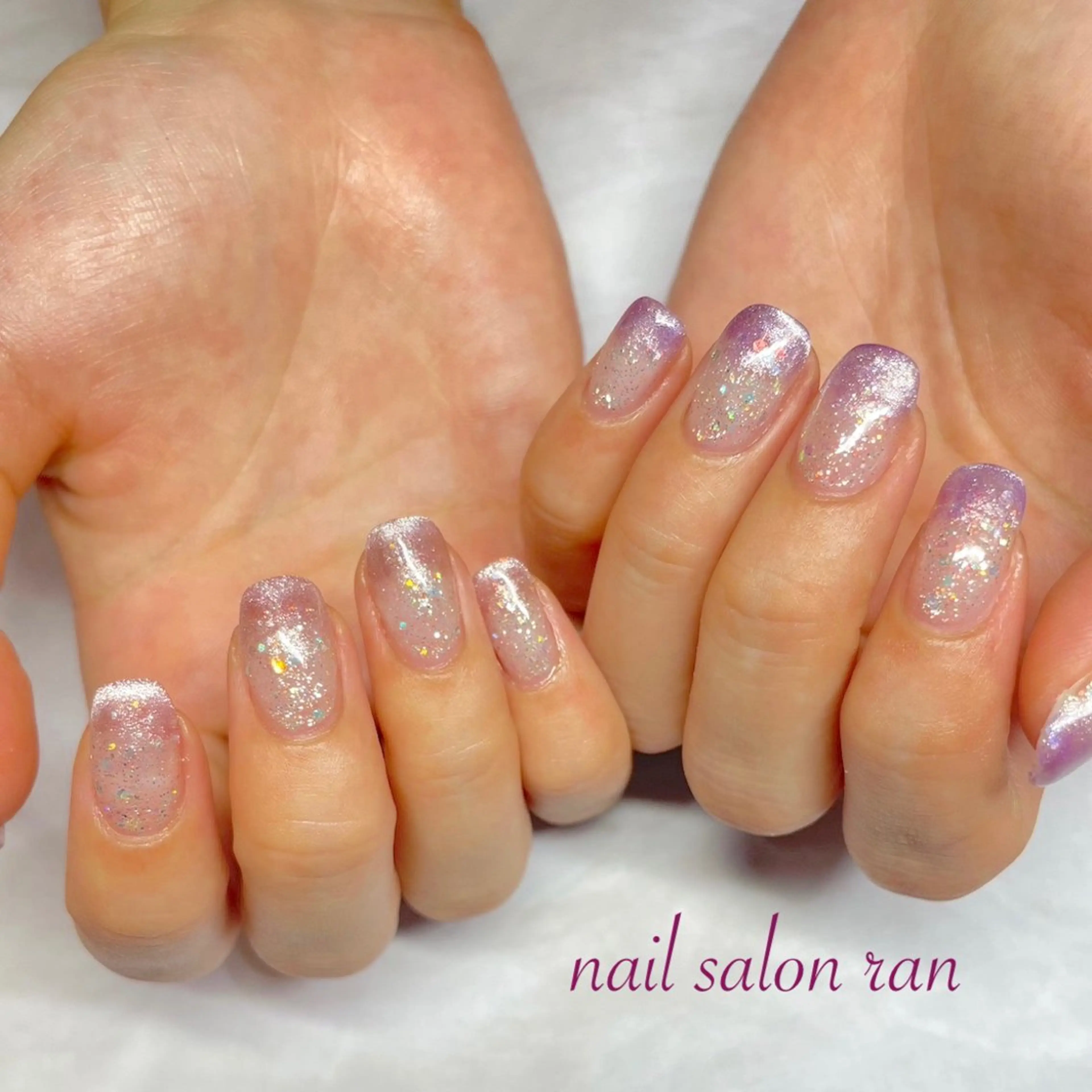 ネイル フレンチネイル ラメ(グリッター) マグネットネイル マグネットフレンチ ピンク ハンドネイル ハンドケア nailsalon ranのネイルデザイン