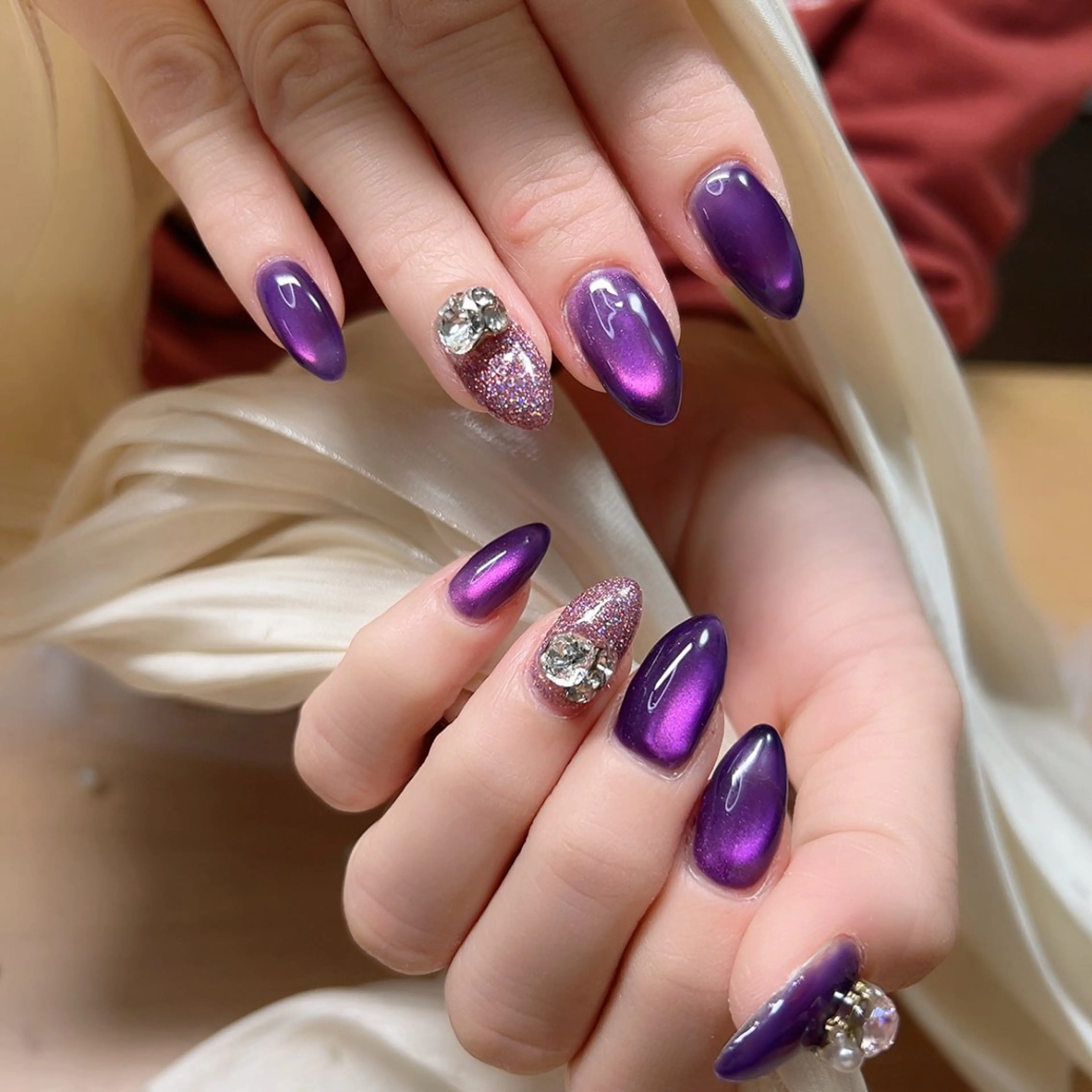 ネイル マグネットネイル マグネットワンカラー ワンカラーネイル バレンタイン ハンドネイル Cute Tips nailのネイルデザイン