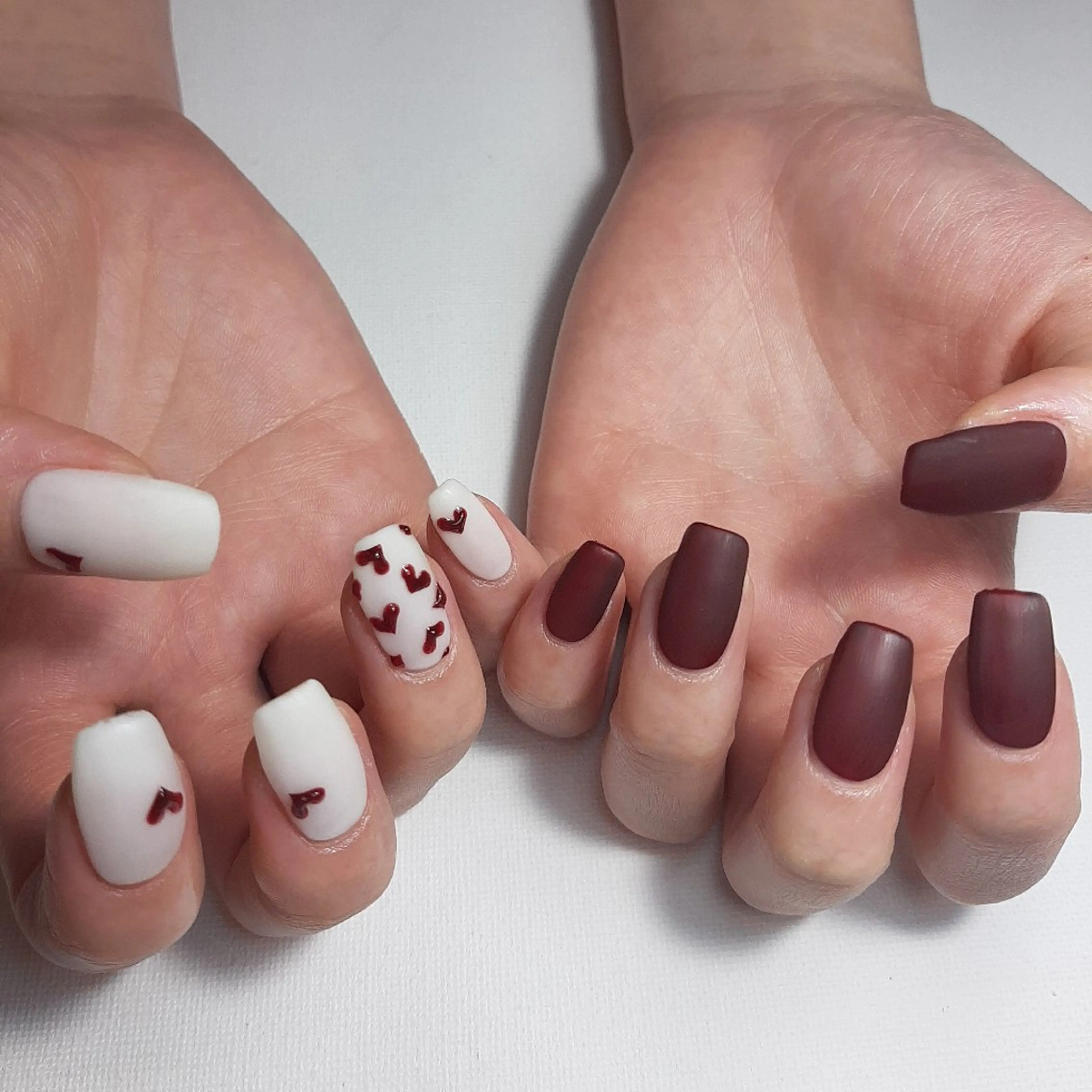 ネイル ジェルネイル マットネイル 持ち込み ショートネイル バレンタイン ハンドネイル owlnail /持込みデザイン専門のネイルデザイン