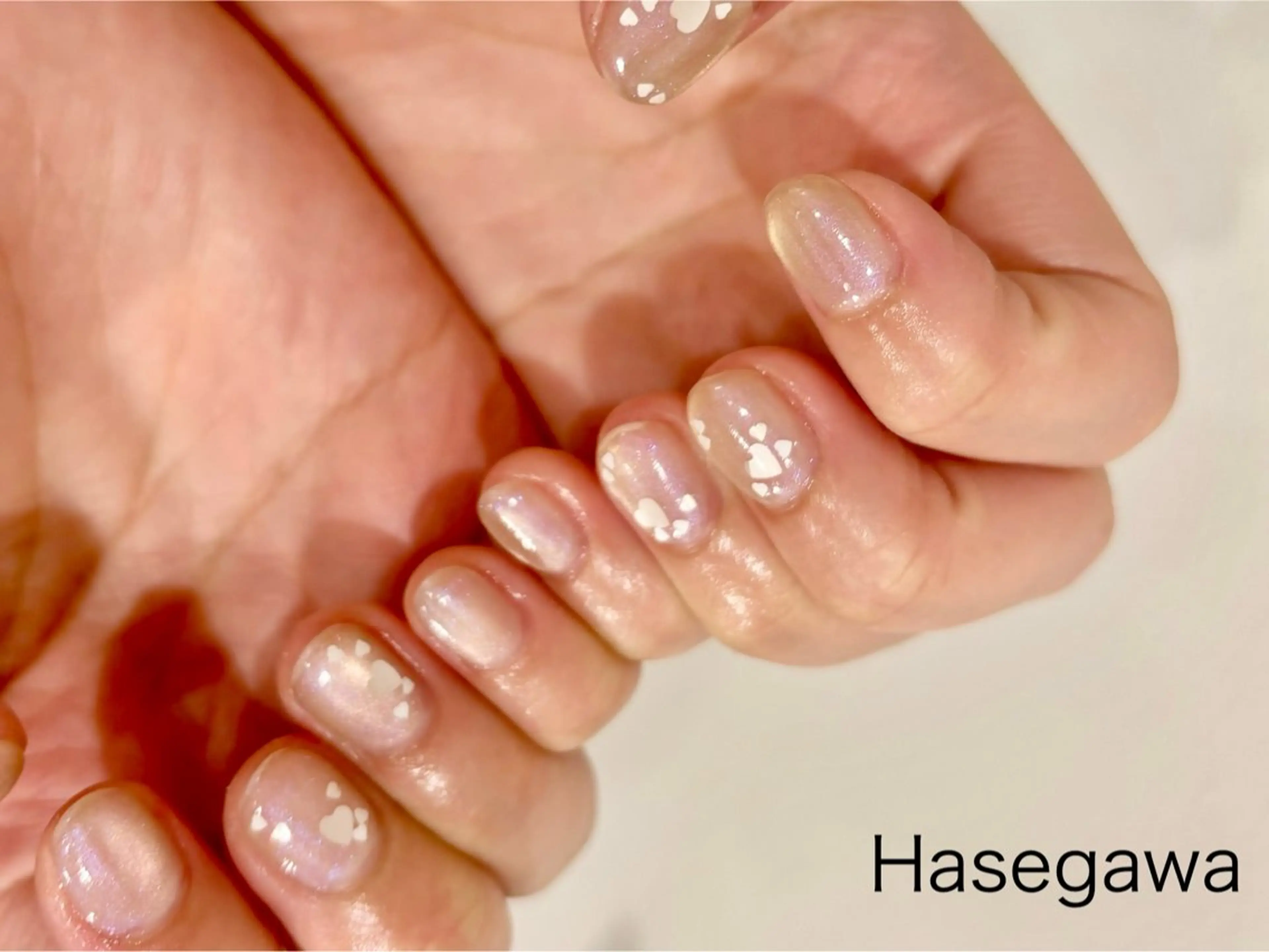 ネイル ハート ホワイト ハンドネイル DROP所属・DROP 長谷川のネイルデザイン