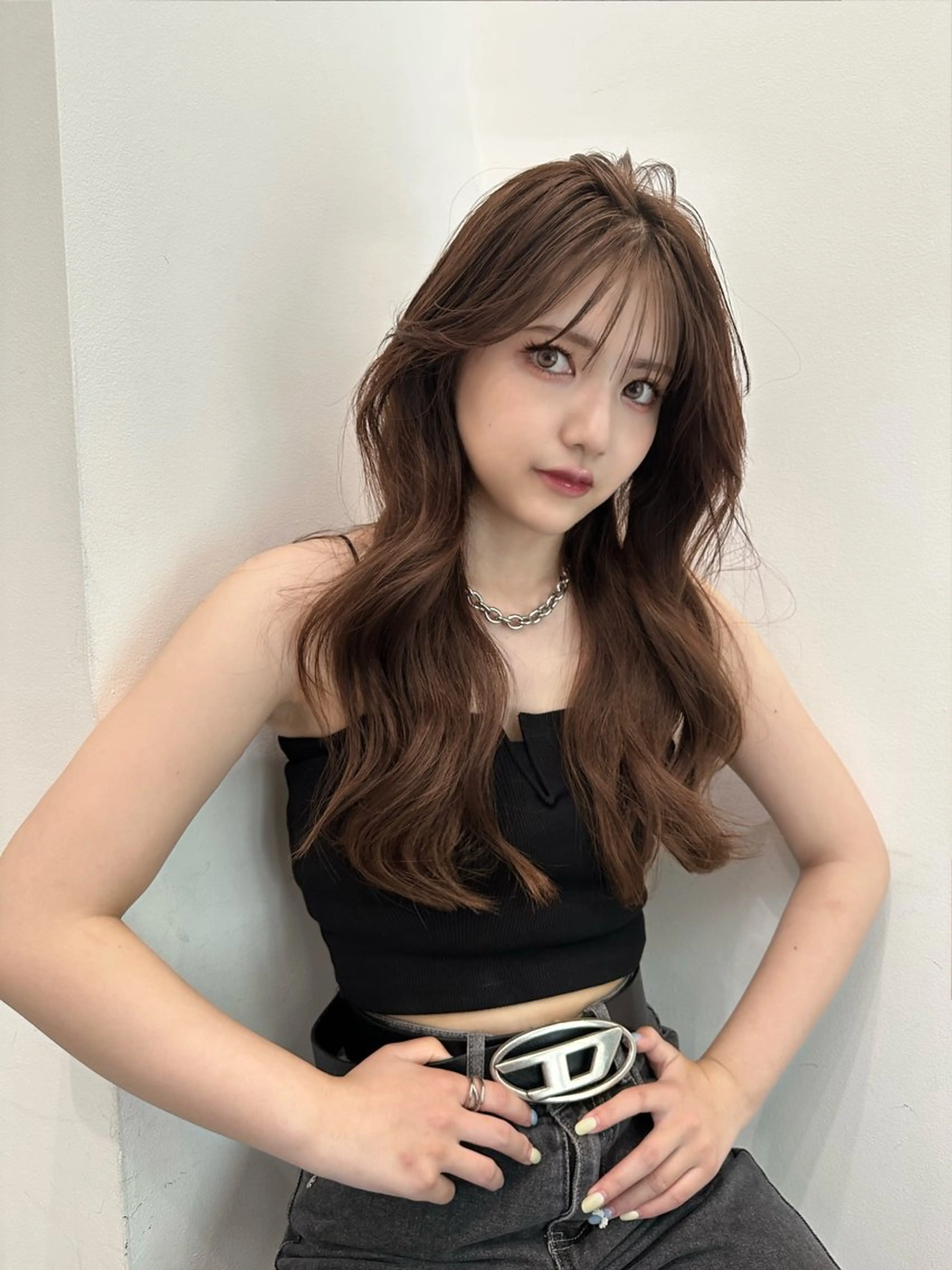 ロング カラー ブリーチ 透明感カラー ダブルカラー ブリーチなしカラー レイヤーカット ワンホン🎀韓国ヘア 💞新宿/GAKUのヘアスタイル