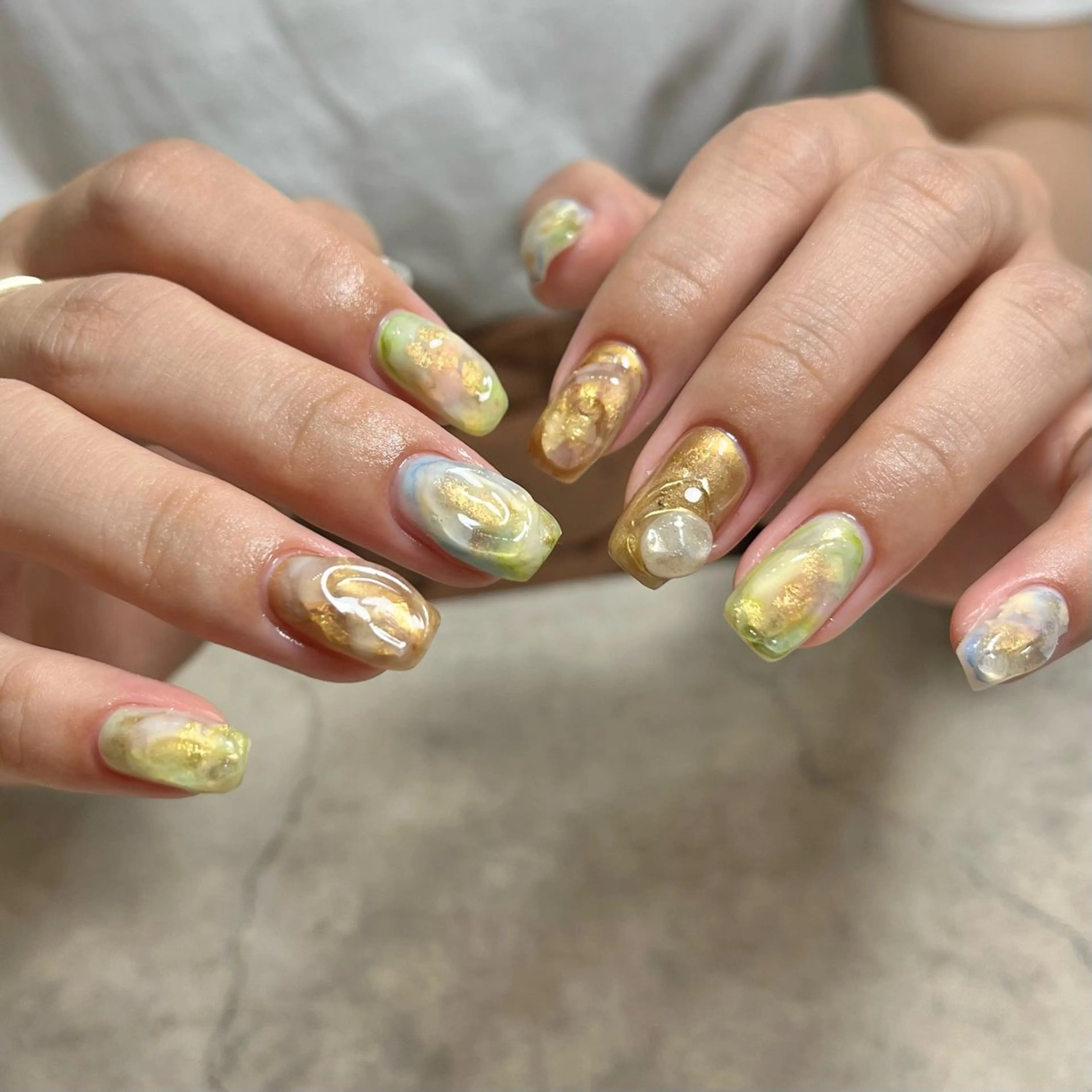 ネイル グリーン 持ち込み ハンドネイル nail salon O (en)所属・vegh. nail／阿波座のネイルデザイン