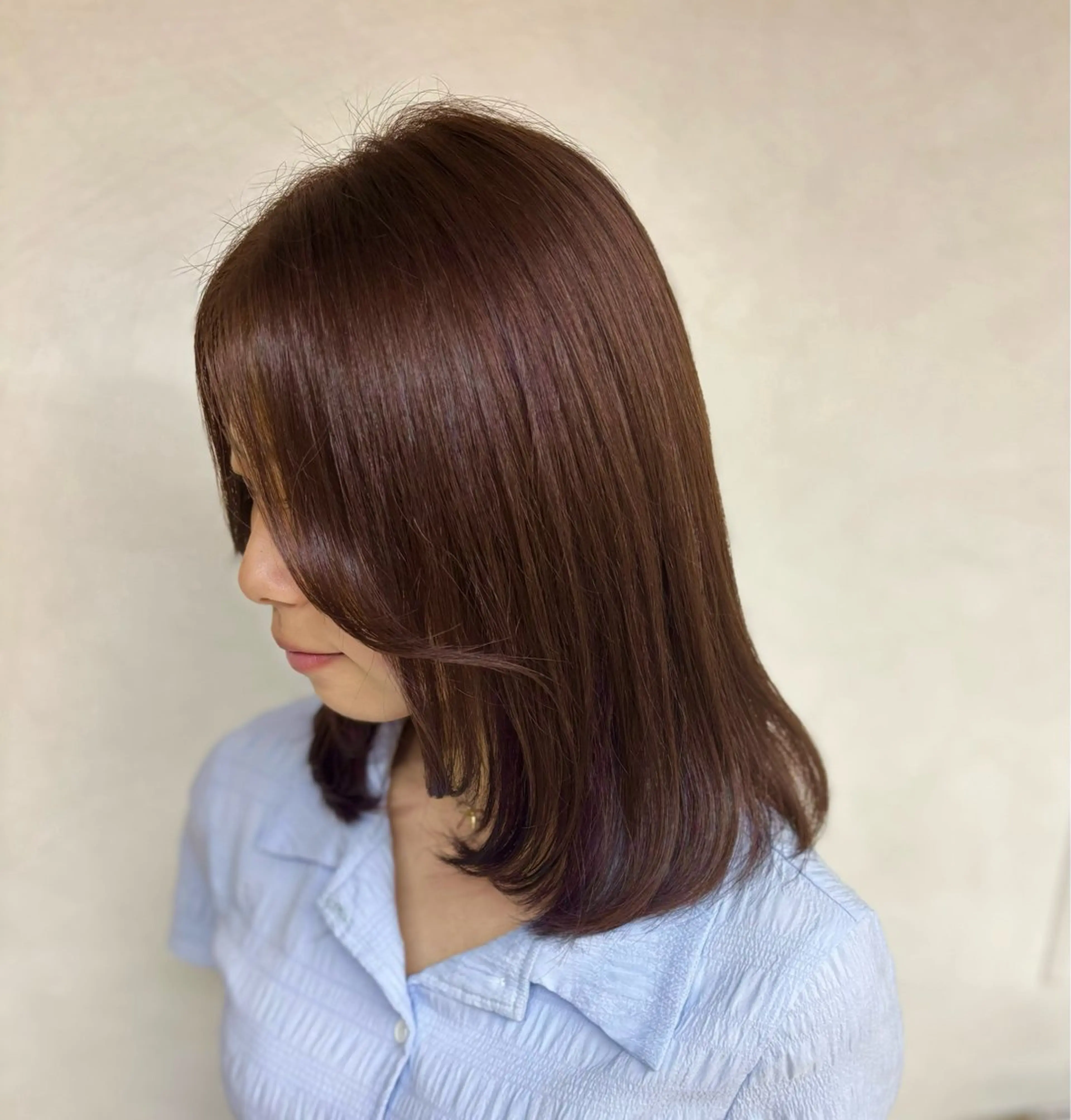 ミディアム カラー ミディアムレイヤー ブラウンカラー ピンクカラー ピンクブラウン レイヤーカット カット ヘアカラー トリートメント ボブ/レイヤー/透明 感カラー/dai🌿のヘアスタイル