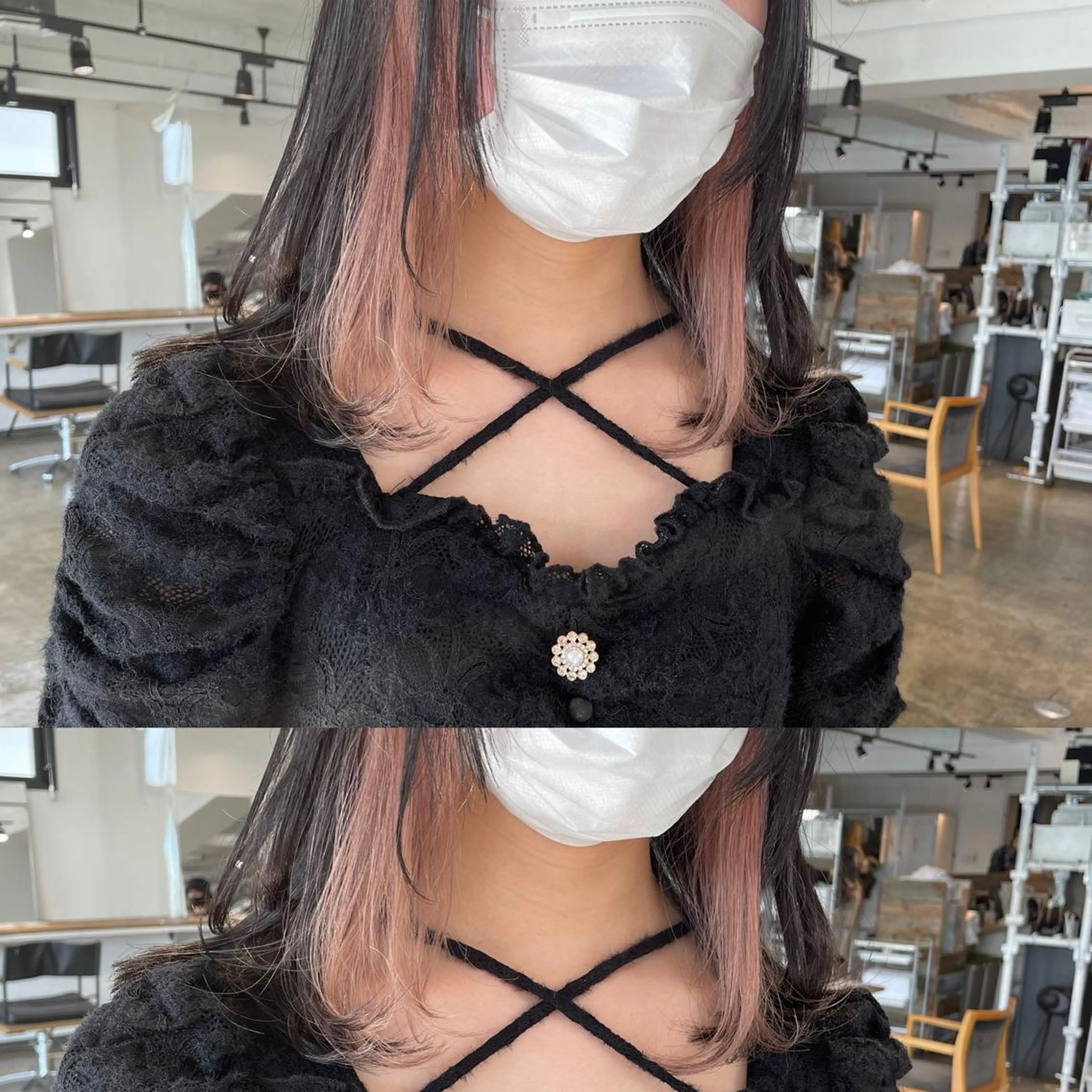 ミディアム カラー イヤリングカラー ピンクカラー ヘアカラー トリートメント ハイトーン/レイヤー /ケアブリーチ石川治のヘアスタイル