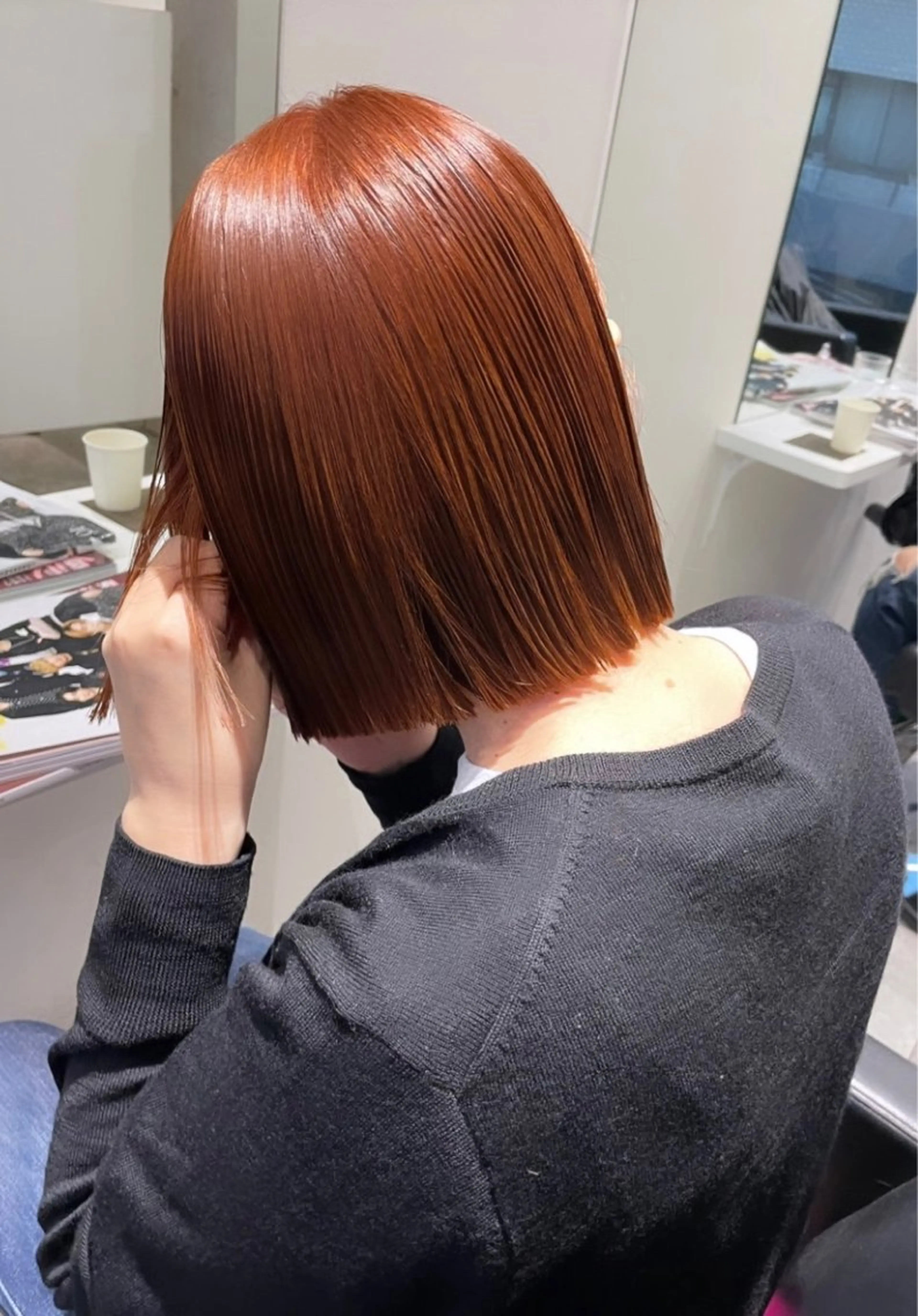 ミディアム カラー ブリーチ ブラウンカラー オレンジ カット ヘアカラー risako🇰🇷 韓国ヘア/レイヤーのヘアスタイル