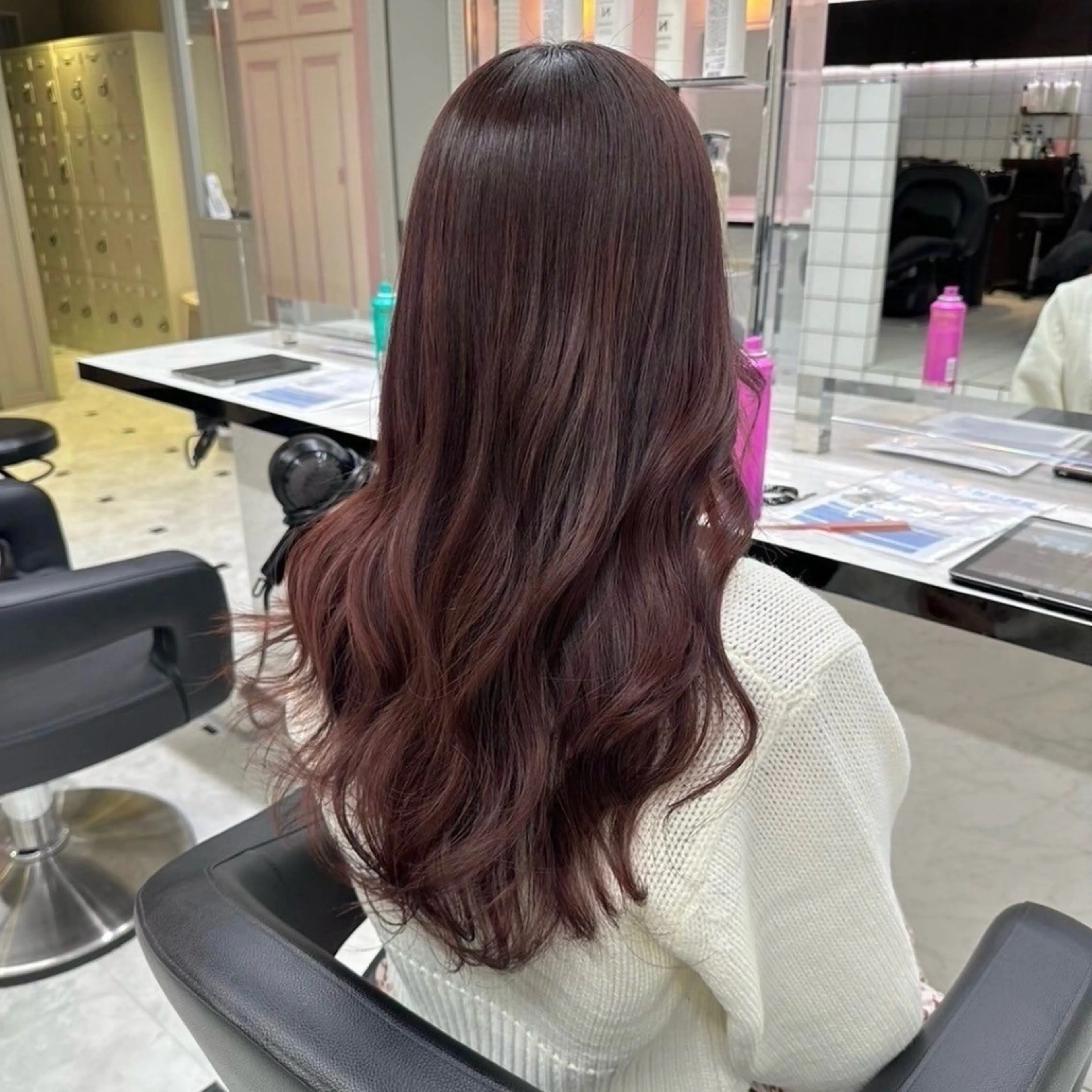 セミロング カラー ブリーチ ブリーチなしカラー 髪質改善 トリートメント 💗愛され暖色💗 ピンク/レッド💗のヘアスタイル