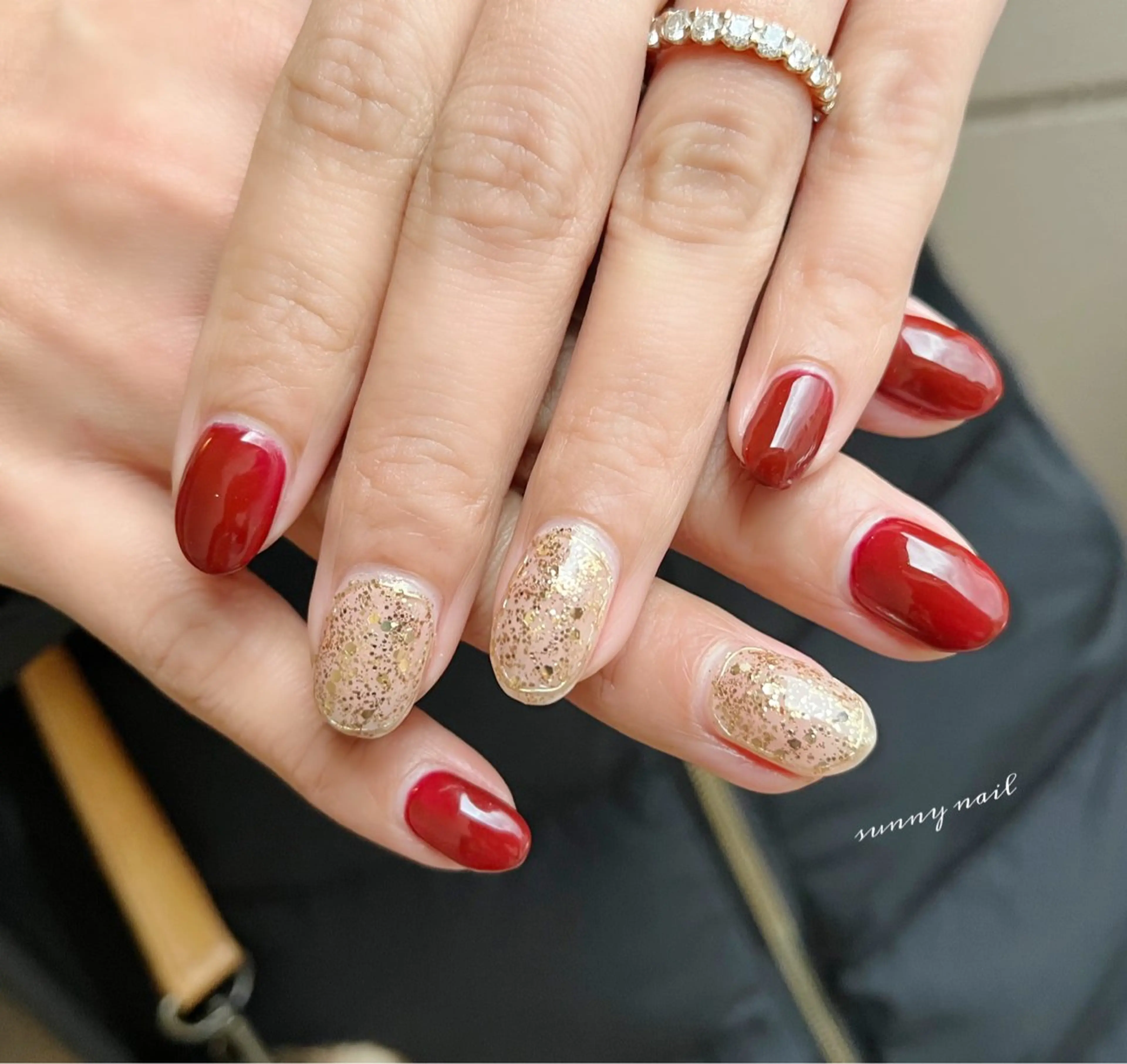 ネイル ボルドー ジェルネイル ミラーネイル パラジェル sunny nailのネイルデザイン