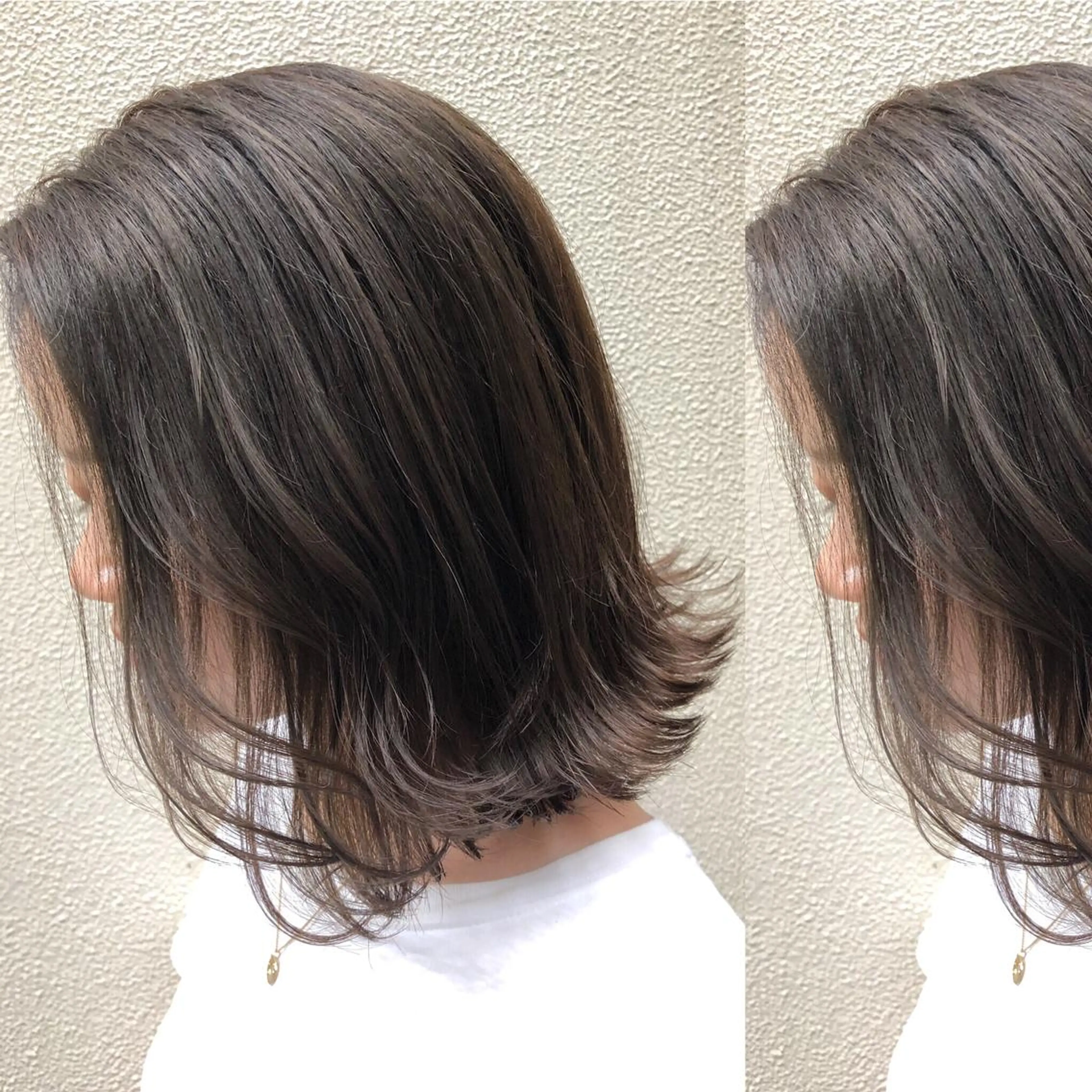 ミディアム カラー グレージュ カット ヘアカラー ツキノキ ミナのヘアスタイル