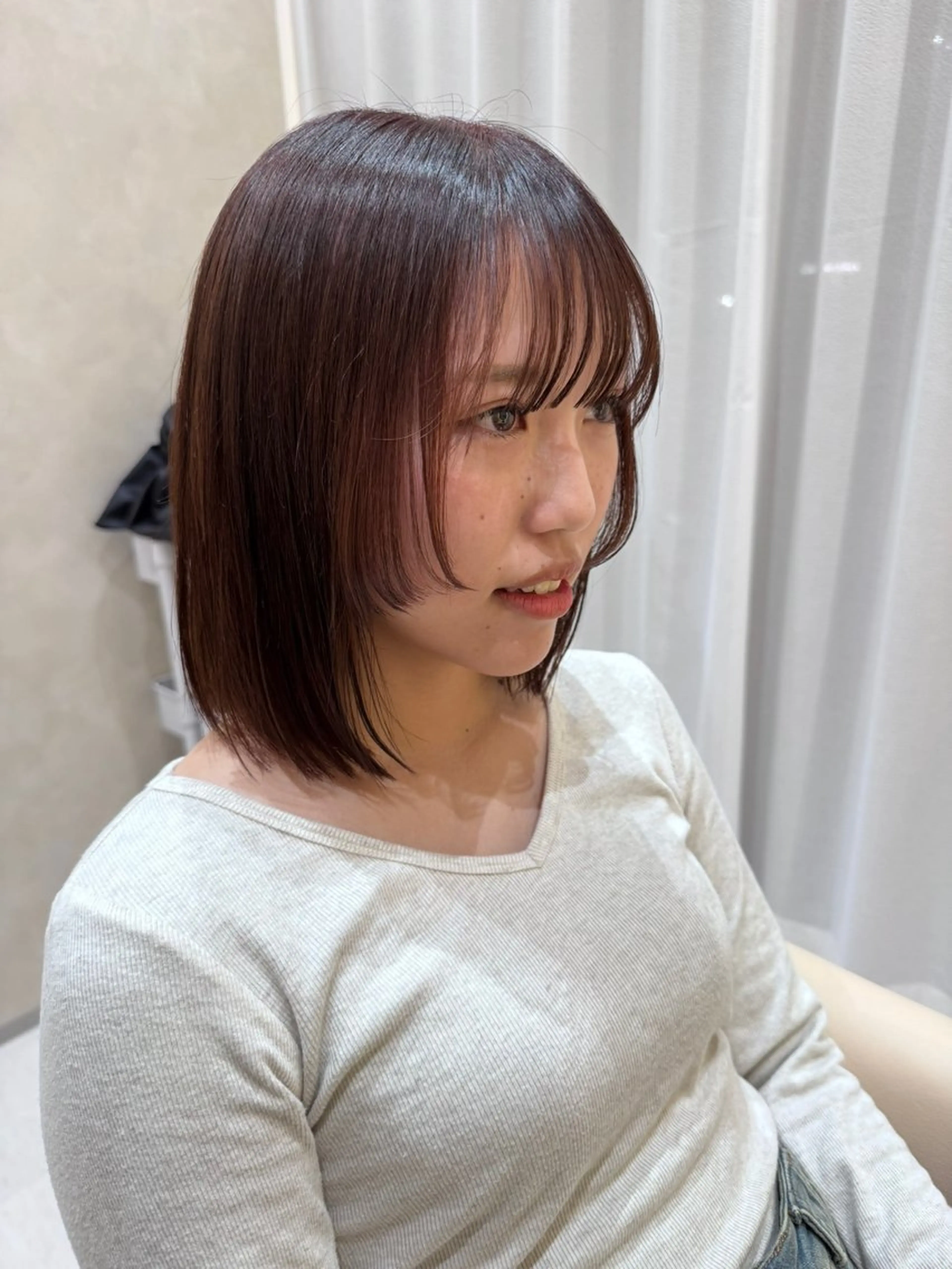 ミディアム 顔周りカット 姫カット カット ヘアカラー トリートメント 酸性ストレート 青木優磨のヘアスタイル