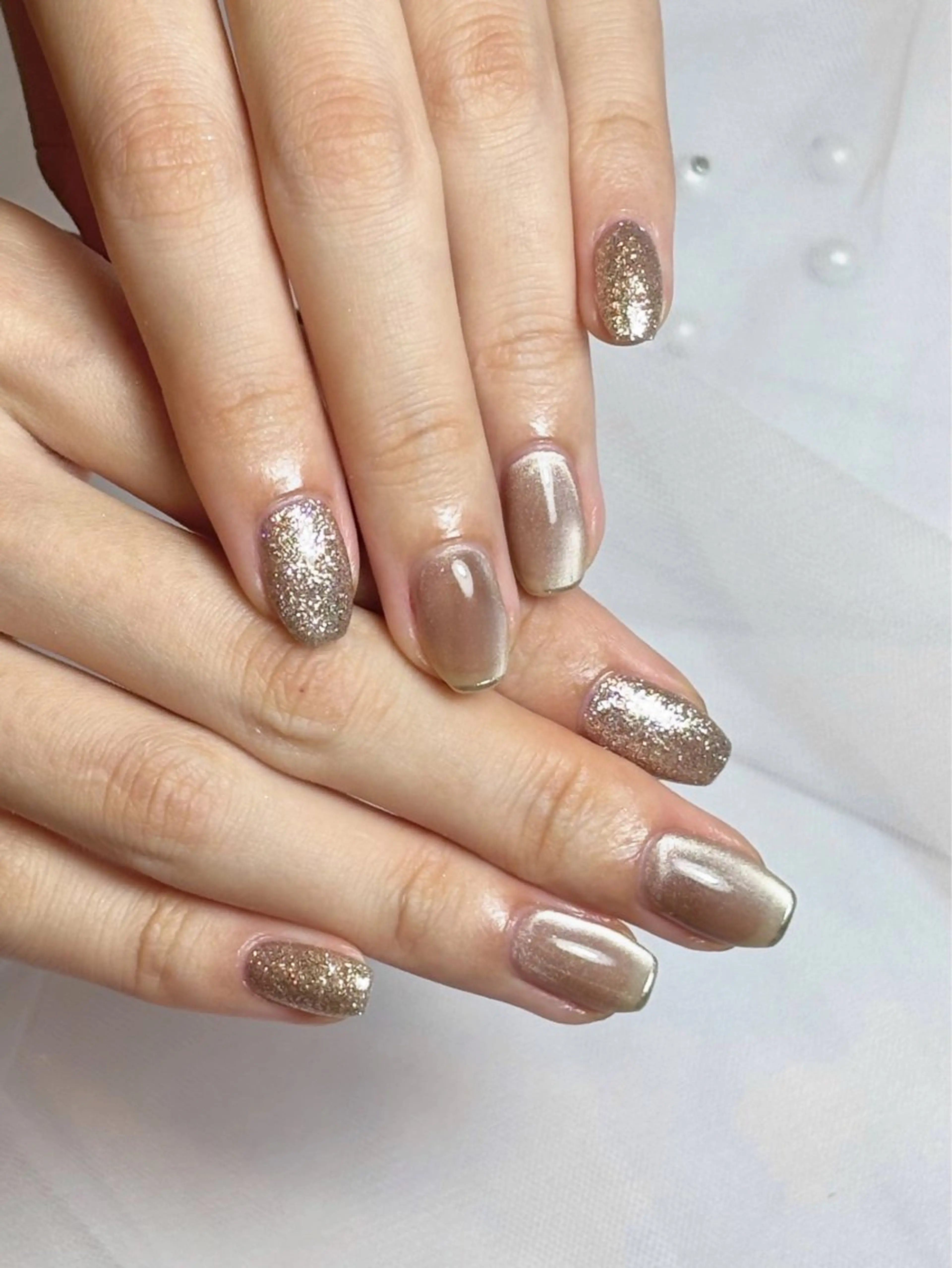 ネイル ラメ(グリッター) ミラーネイル ハンドネイル アイカール Saekaのネイルデザイン