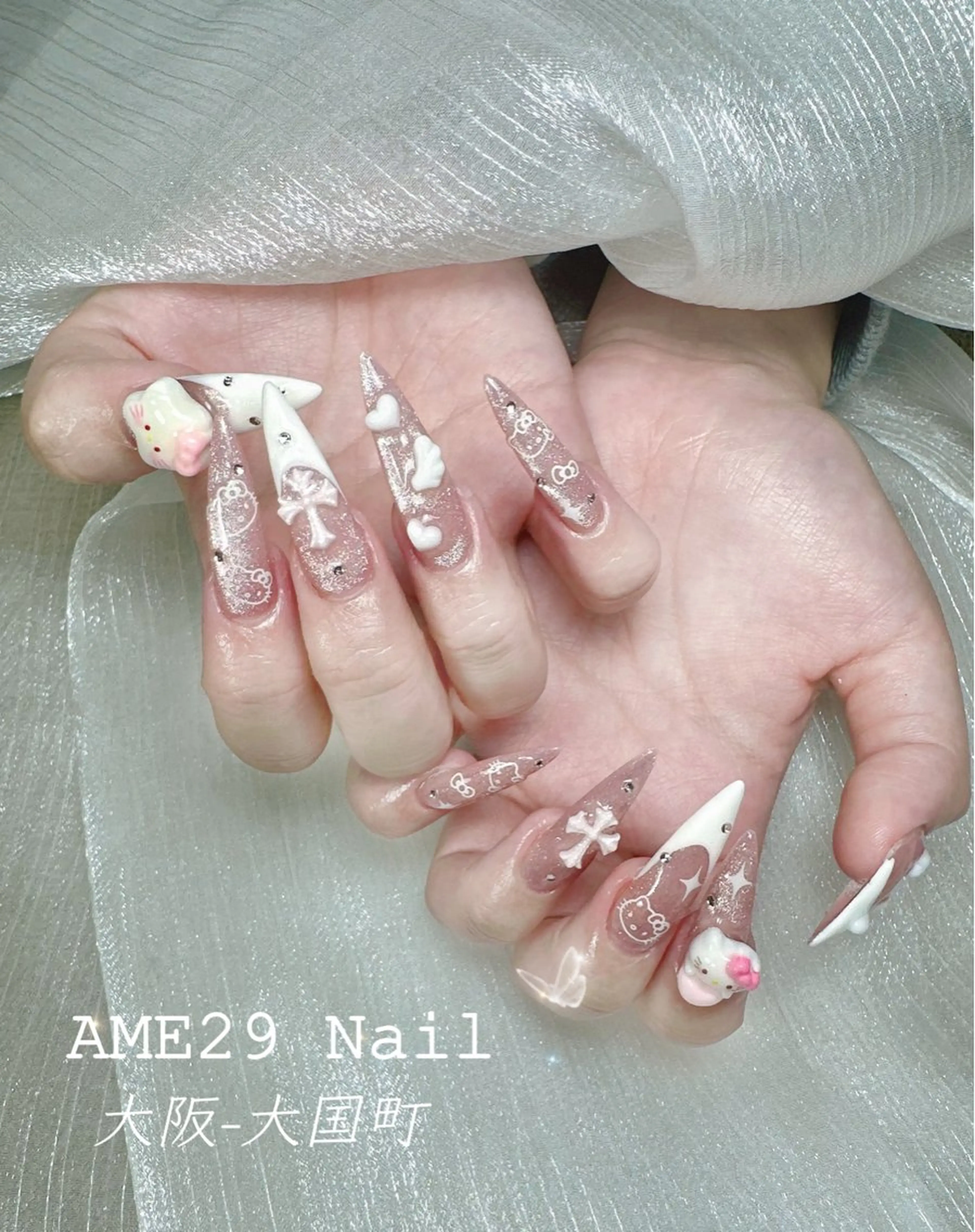 ネイル 長さ出し フラワーネイル ジェルネイル ガーリー グラデーション AME29 Nail ネイルサロンのネイルデザイン