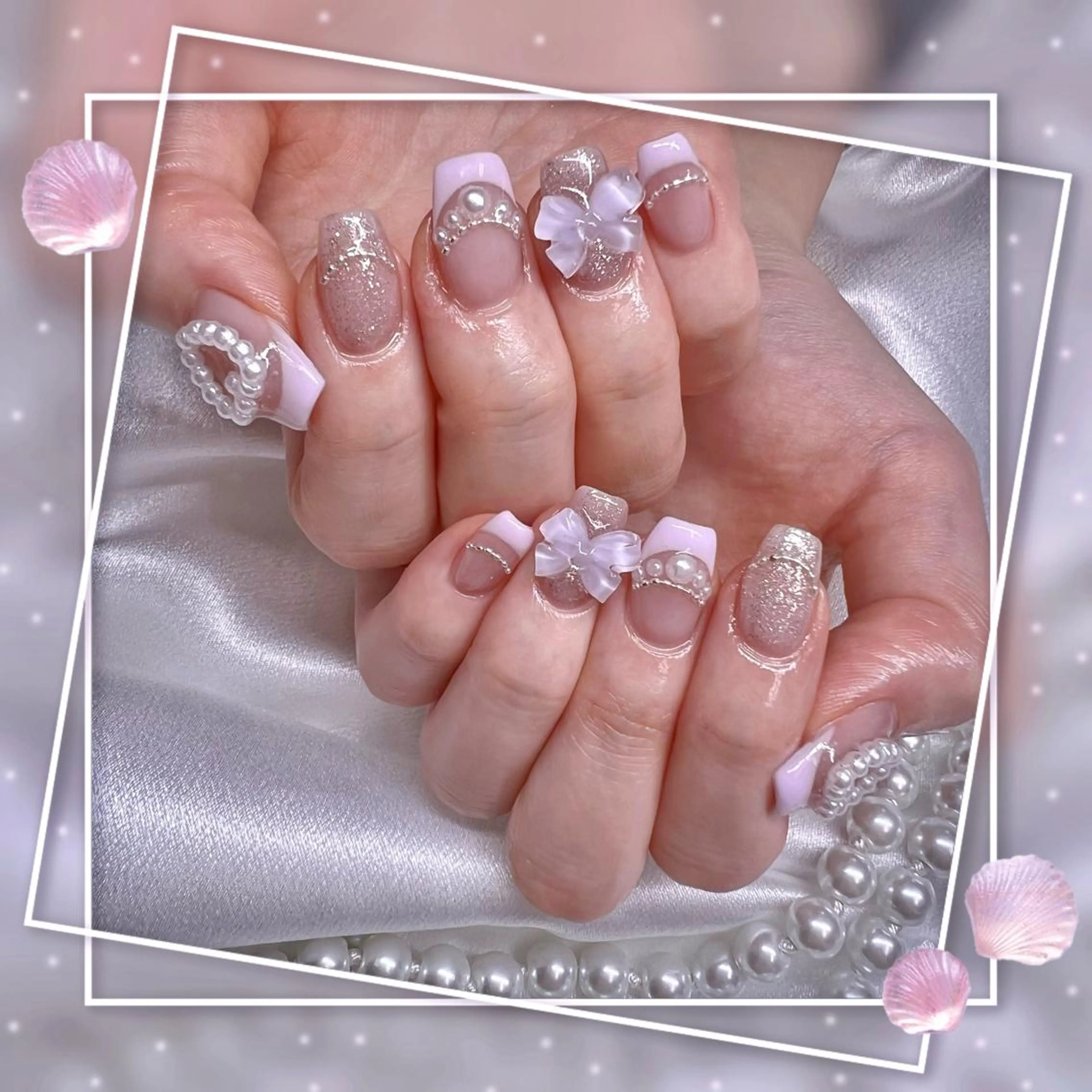 ネイル フレンチネイル キラキラネイル 韓国ネイル マグネットネイル マグネットフレンチ ハンドネイル ハンドケア Chill Nailsalonのネイルデザイン