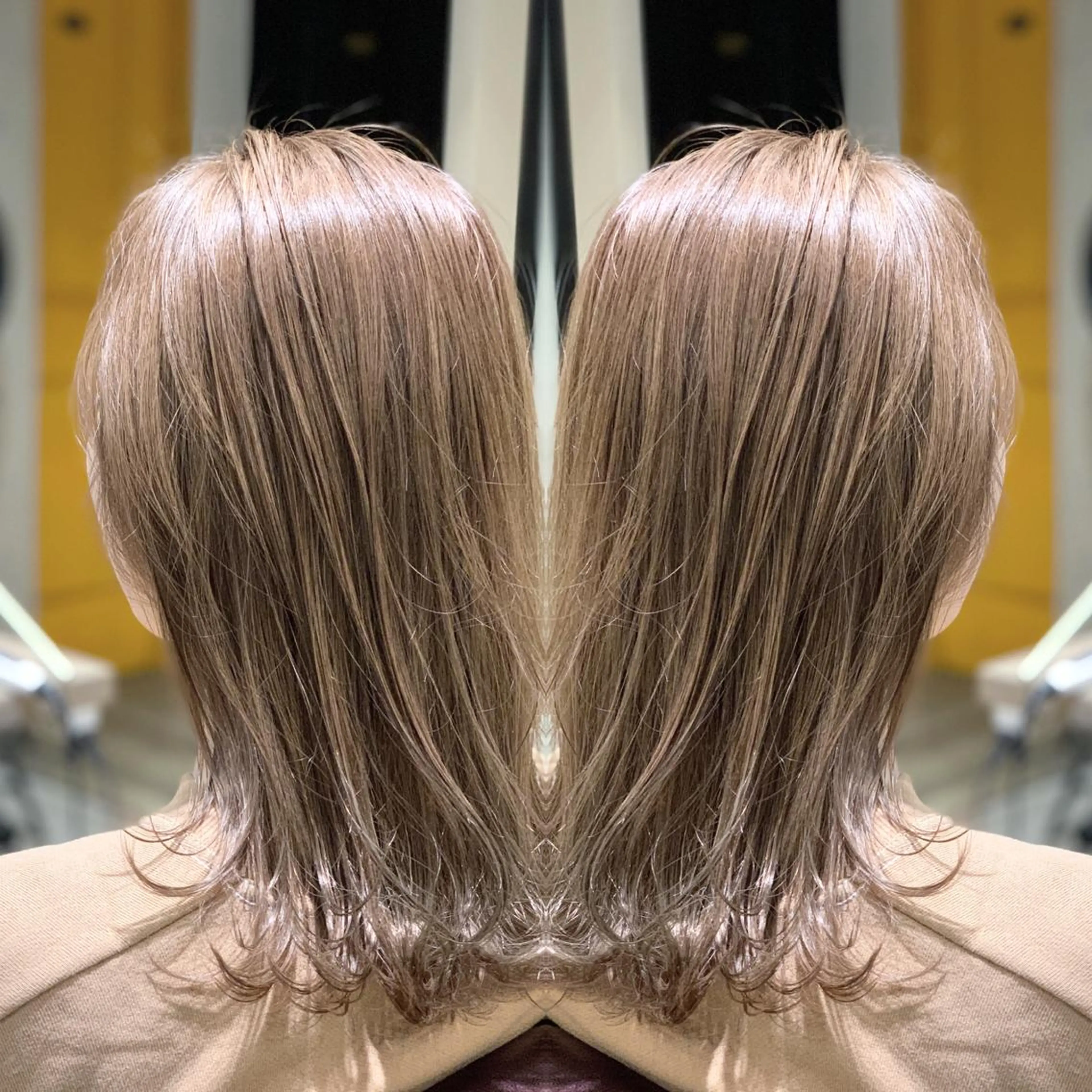 ミディアム カラー ヘアアレンジ ヘアカラー 髪質改善×ハイトーン 中田啄也のヘアスタイル