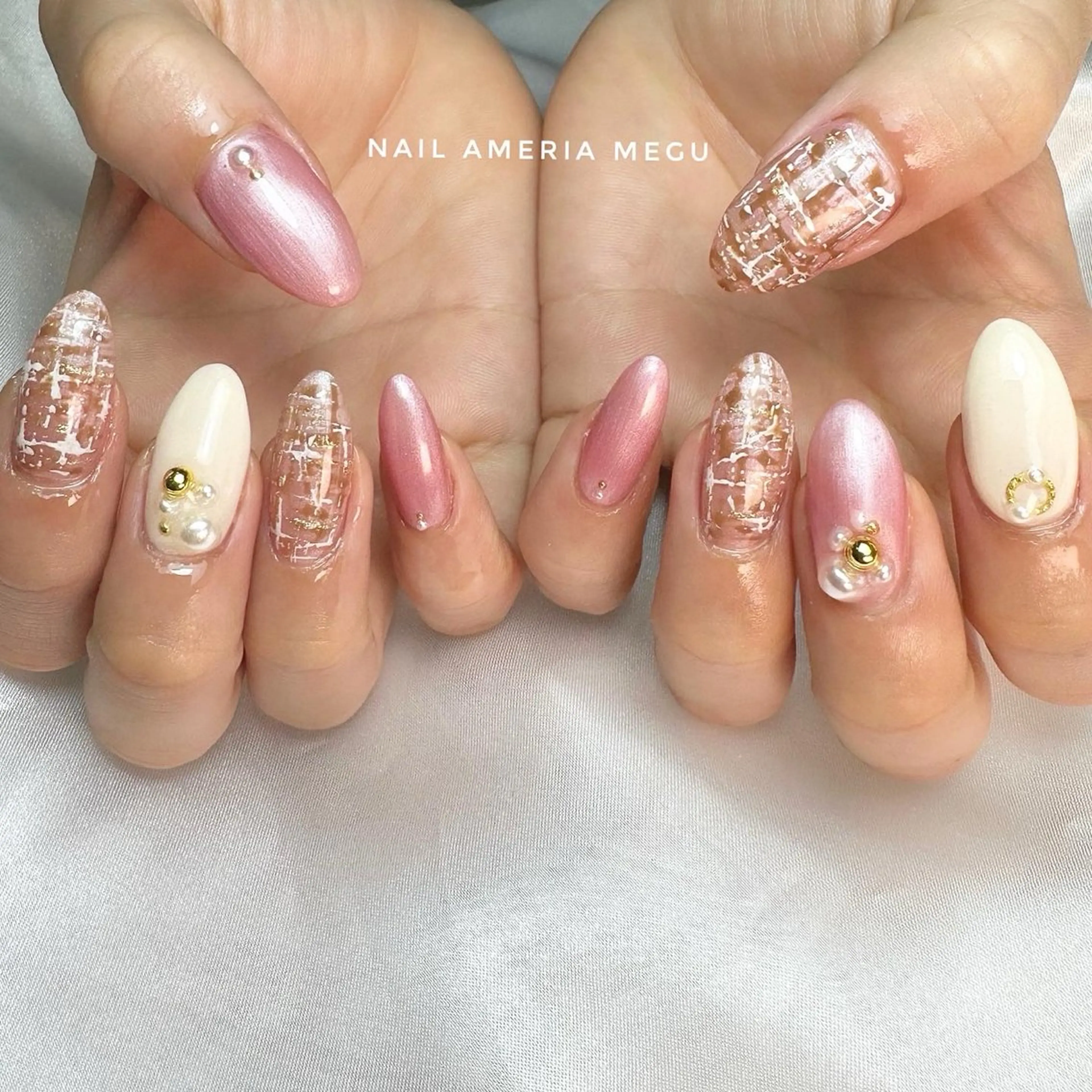 ネイル ピンク ツイードネイル ハンドネイル Nail ameria megu所属・ameria meguのネイルデザイン