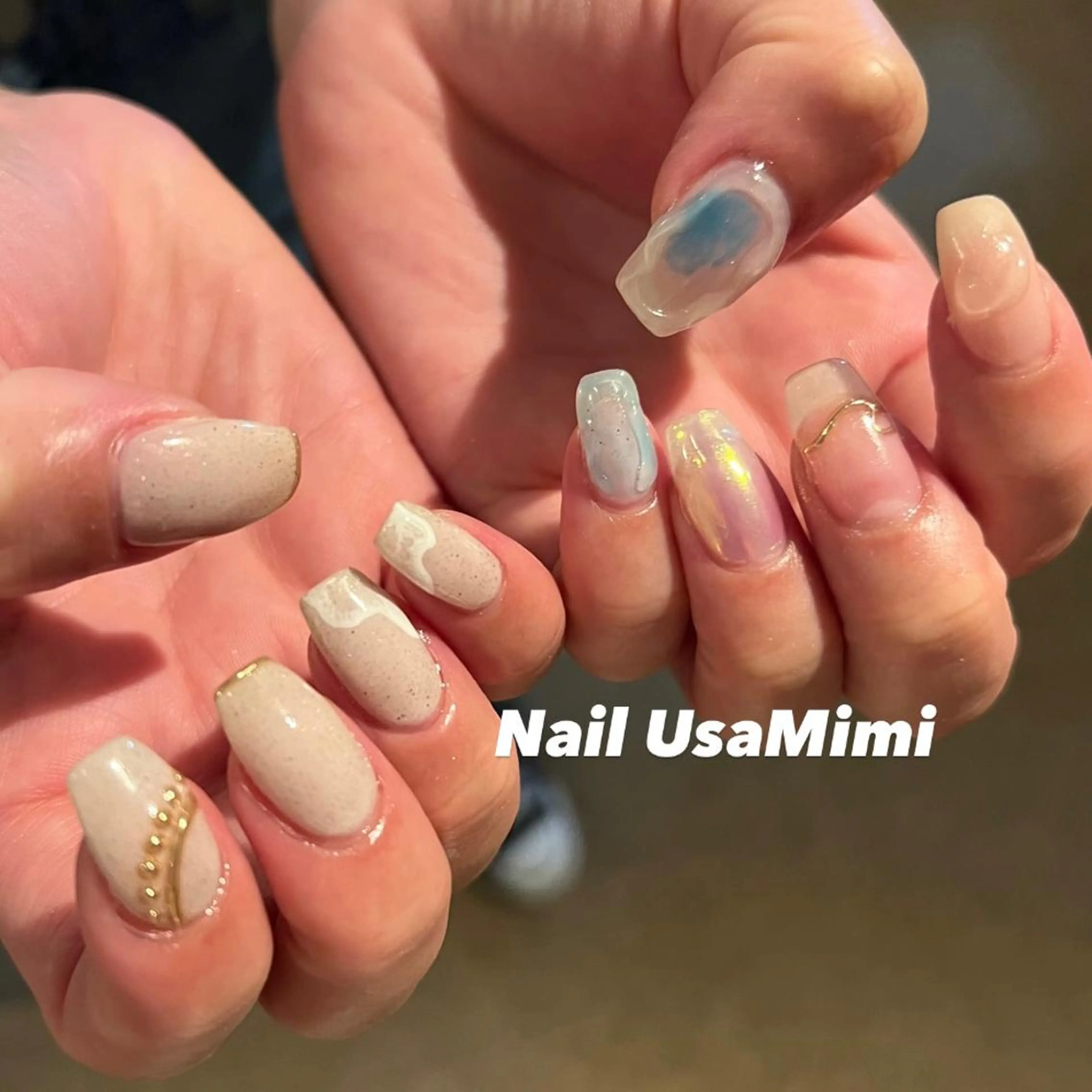 ネイル オーロラネイル フットネイル ジェルネイル 氷ネイル・うるうるネイル キラキラネイル 本町ネイルNail UsaMimiのネイルデザイン