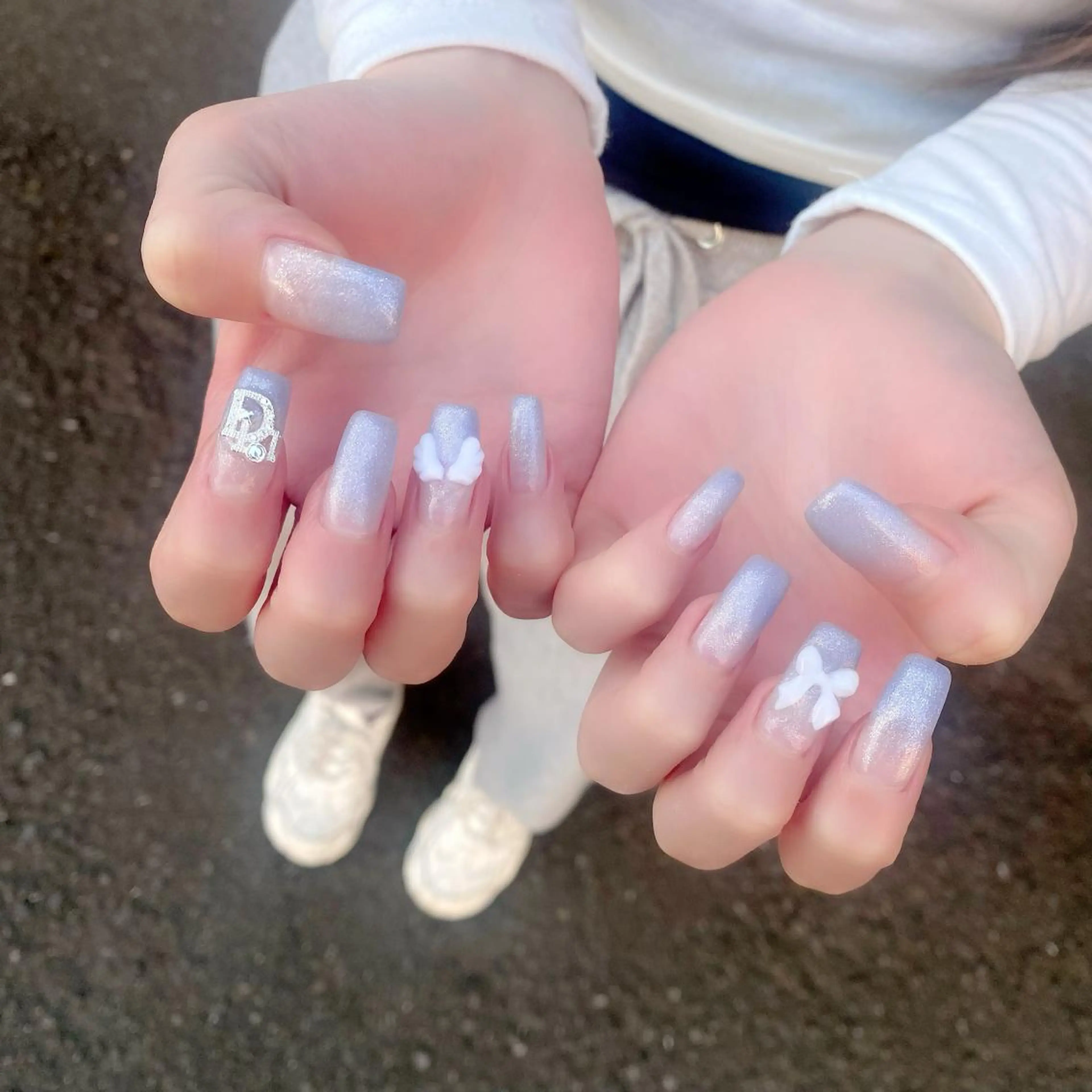 ネイル ジェルネイル グラデーション ロングネイル パラジェル リボン ハンドネイル Salon Ｋのネイルデザイン