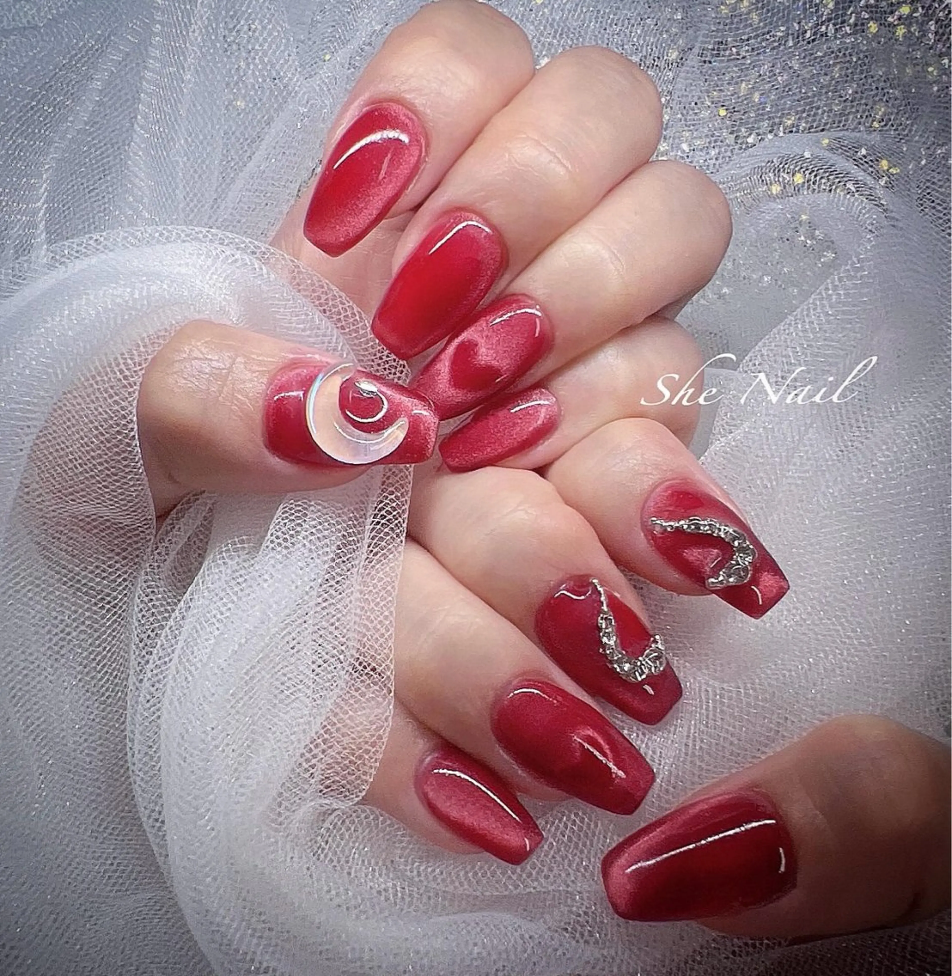 ネイル チークネイル 長さ出し フレンチネイル ガラスフレンチ ハート She   Nail所属・ISA_ BELLAのネイルデザイン