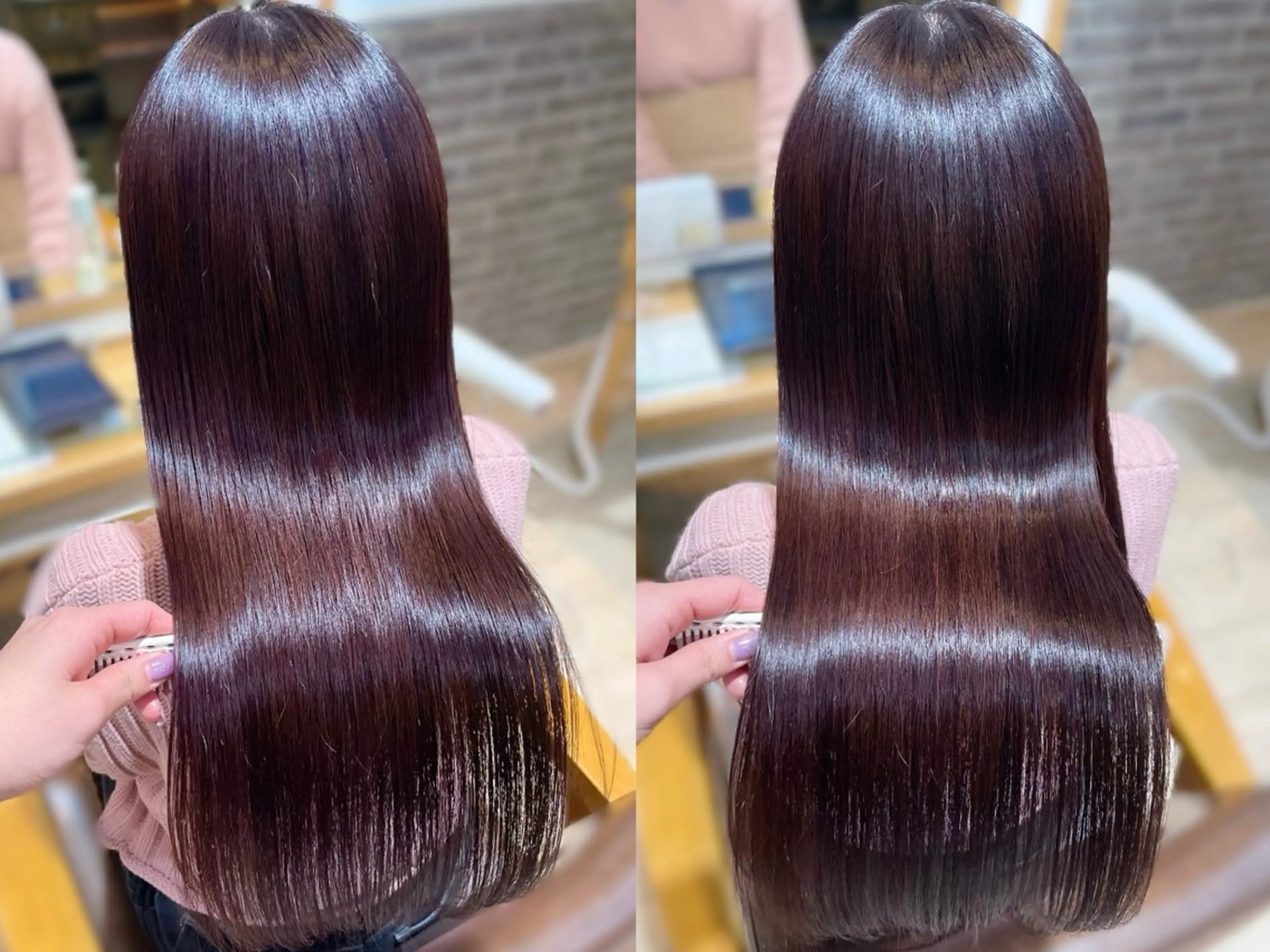 ロング カラー ブリーチ ブラウンカラー ブリーチなしカラー ピンクカラー ピンクブラウン カット ヘアカラー トリートメント 🍬kanami 🍬ボブ/暖色カラーのヘアスタイル