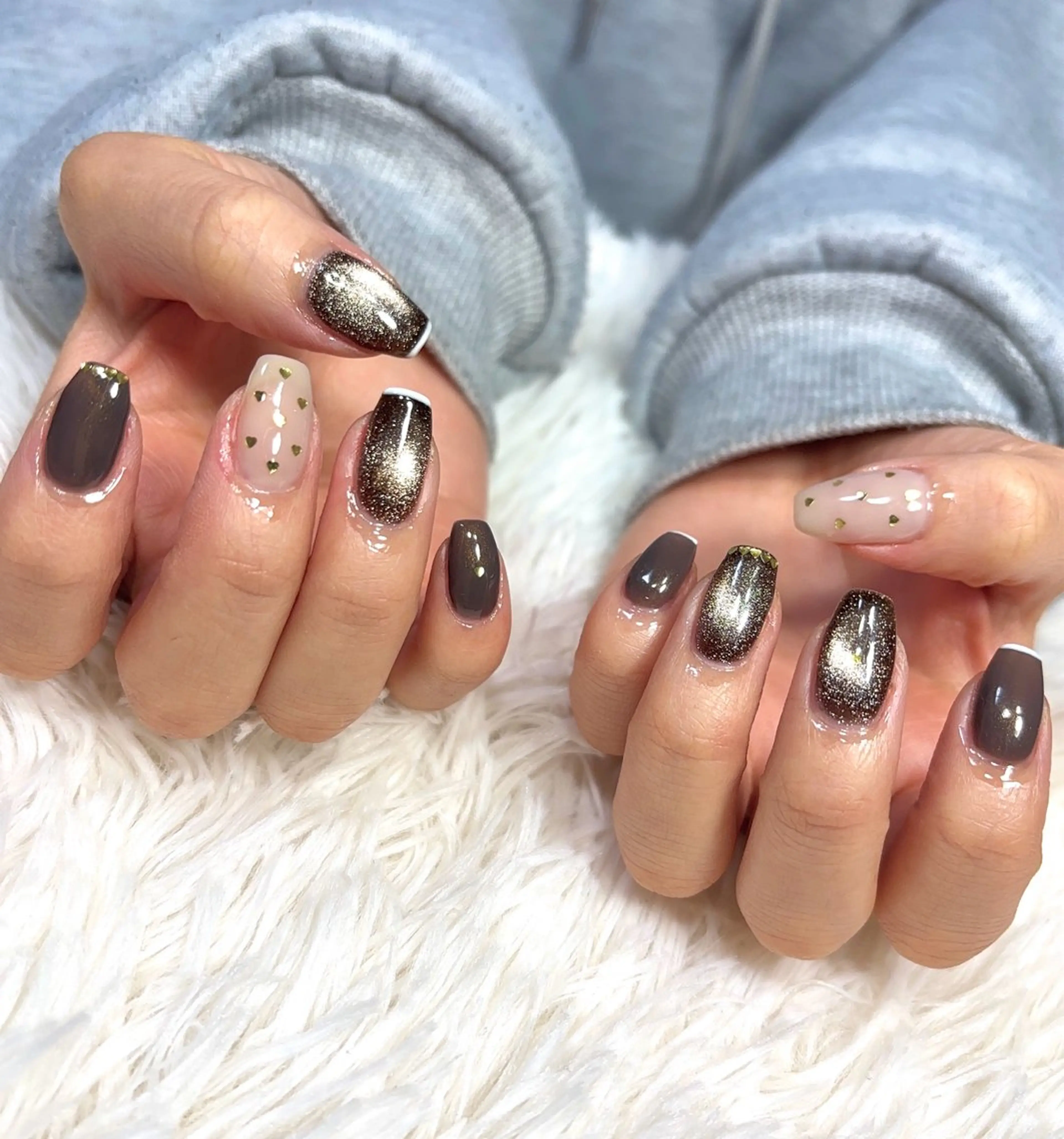 ネイル ブラウン ハート バレンタイン 冬ネイル ハンドネイル LUANA n'sのネイルデザイン