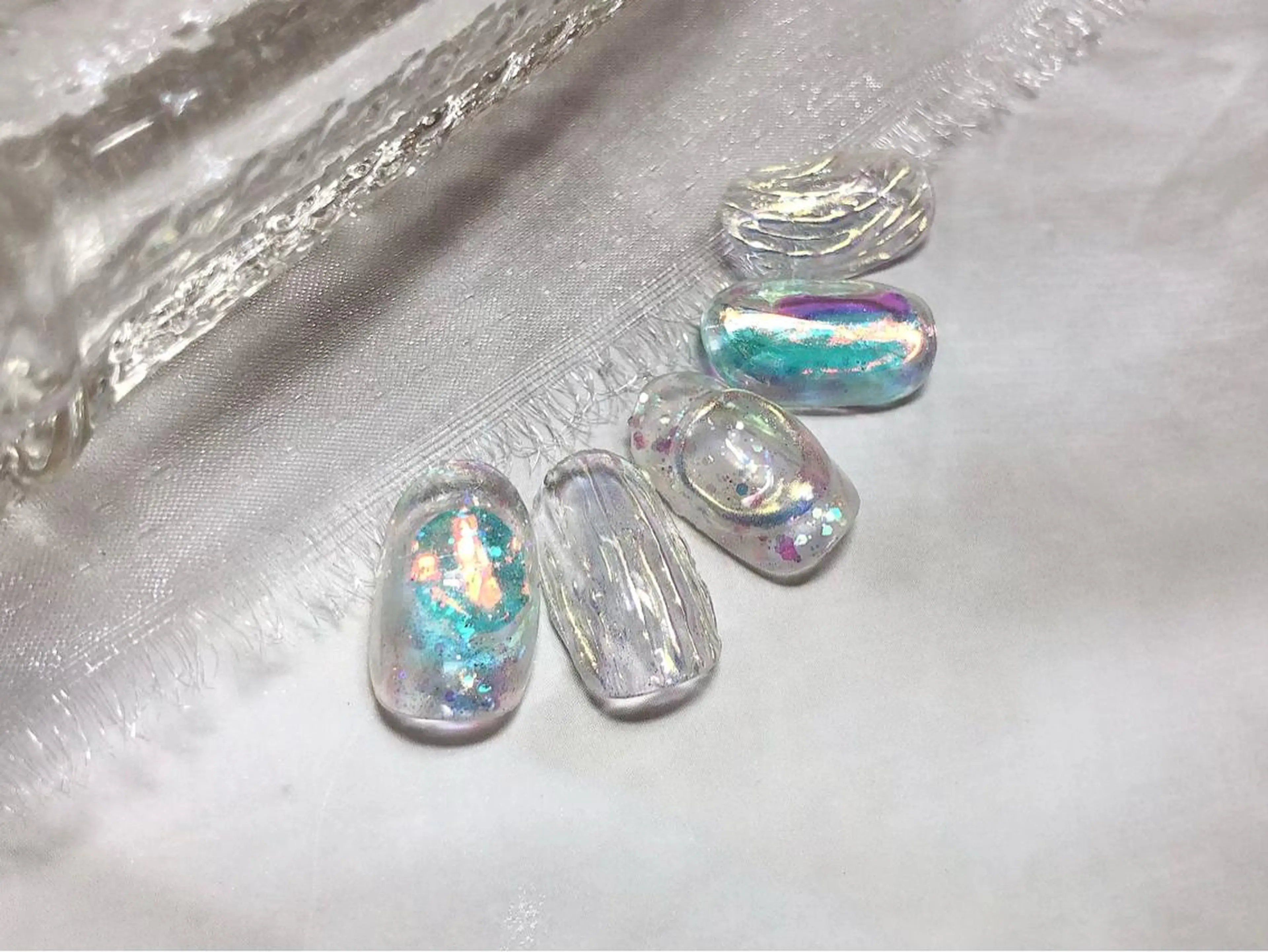 ネイル オーロラネイル 氷ネイル・うるうるネイル 韓国ネイル 梅津 郁美のネイルデザイン