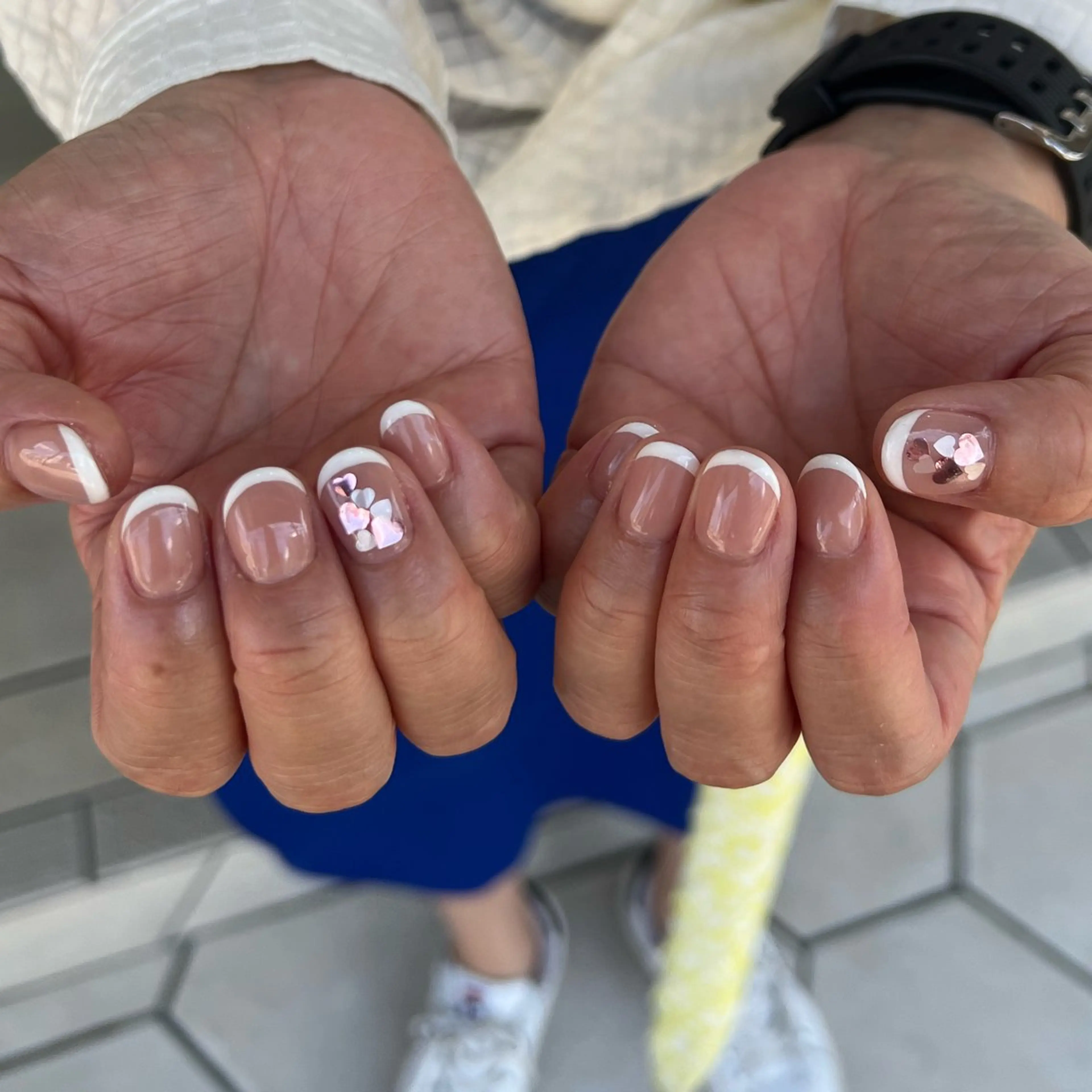 ネイル フレンチネイル ハート オフィスネイル Rommy Arisaのネイルデザイン