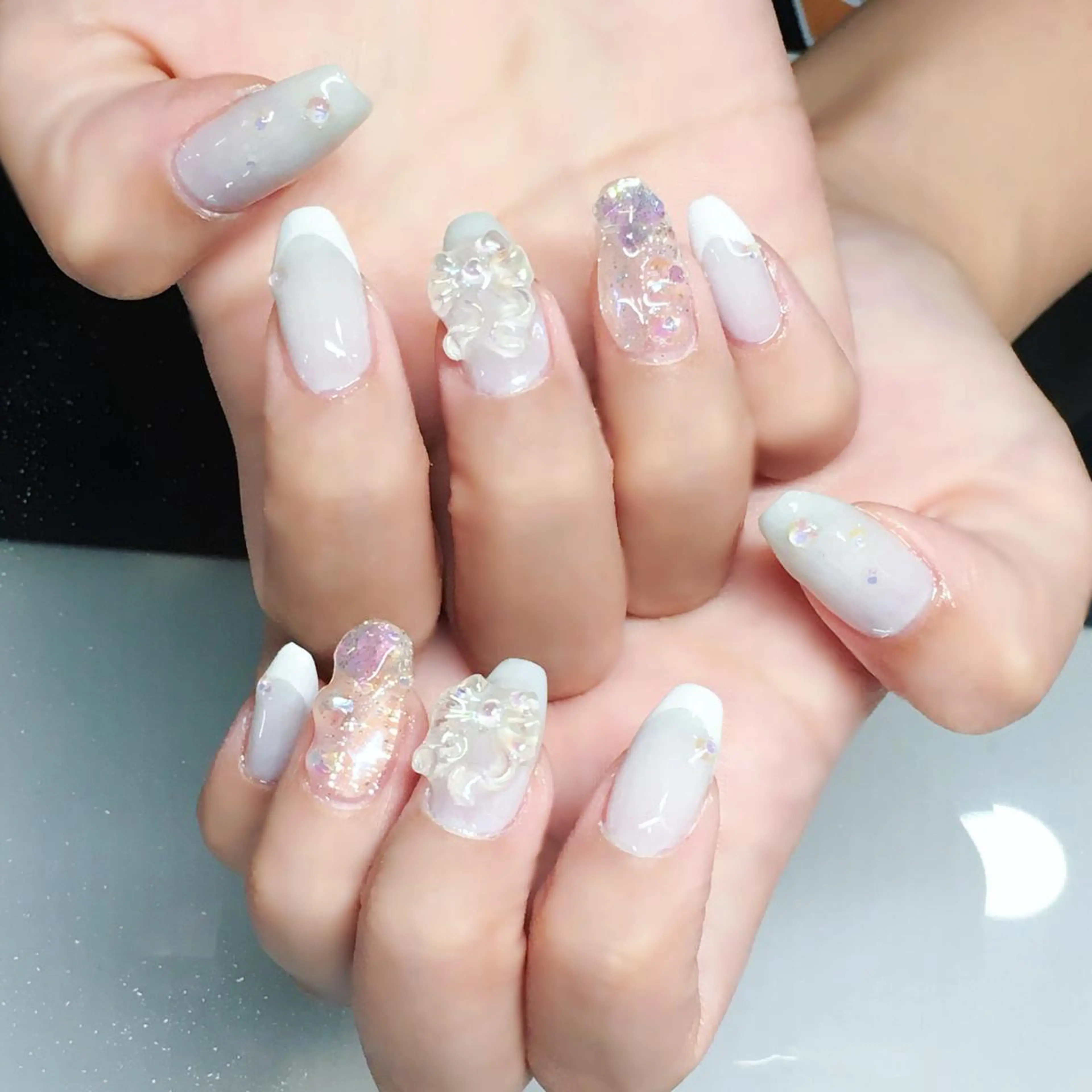 ネイル ジェルネイル 氷ネイル・うるうるネイル キラキラネイル 韓国ネイル ワンホンネイル Nyanco Nailのネイルデザイン